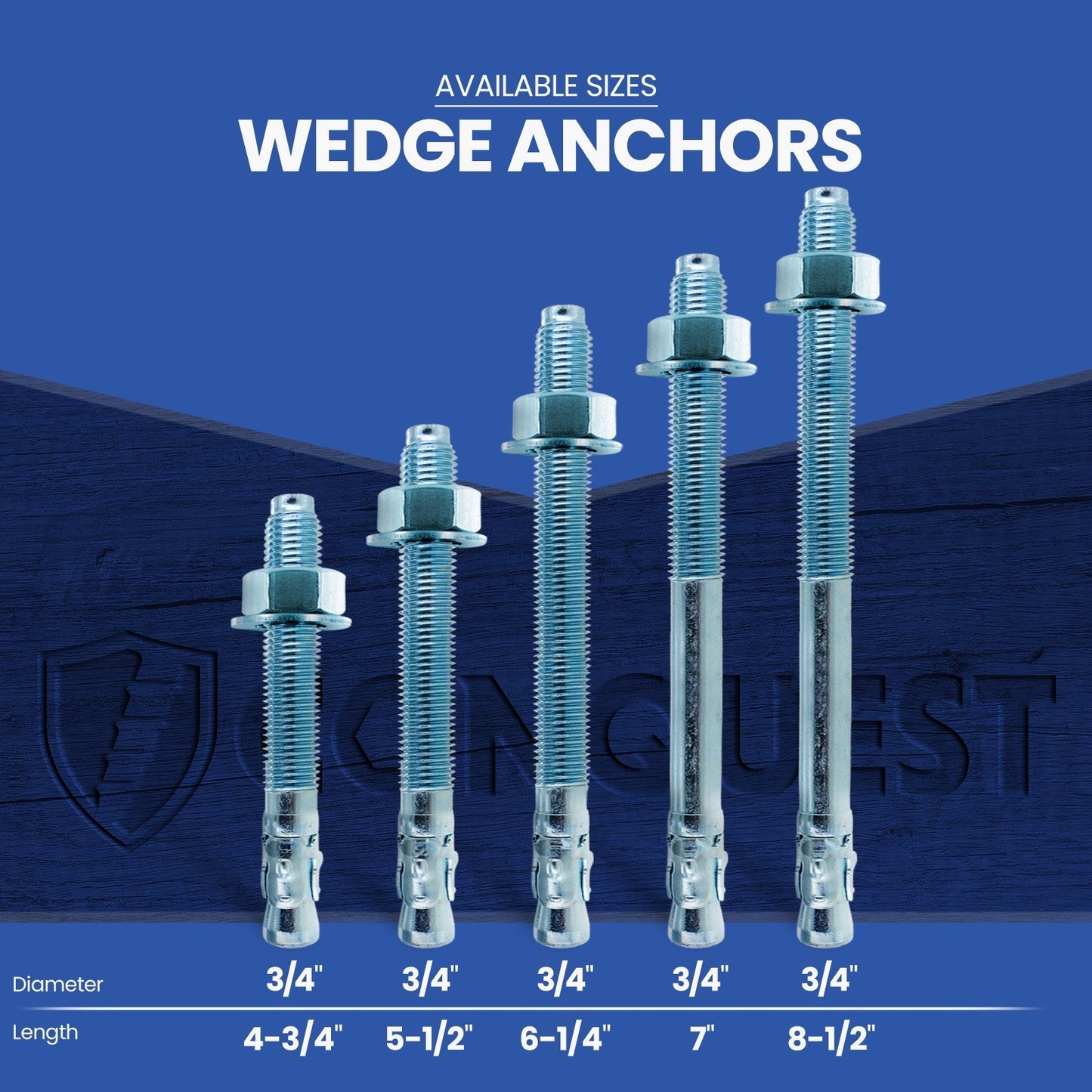 Conquest CWA34 Zinc Wedge Anchors Length Chart