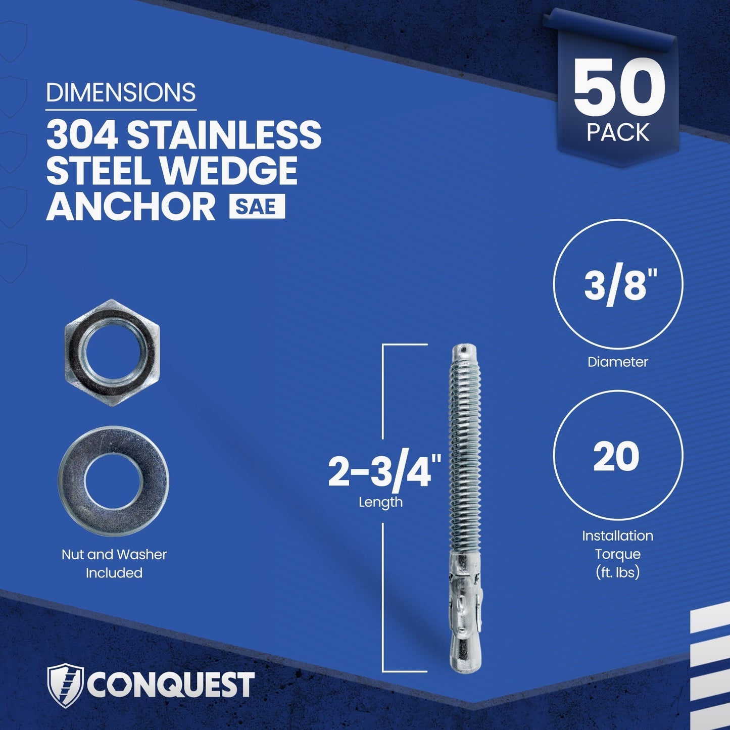 Conquest CWA38-234SS4 Wedge Anchor Dimensions