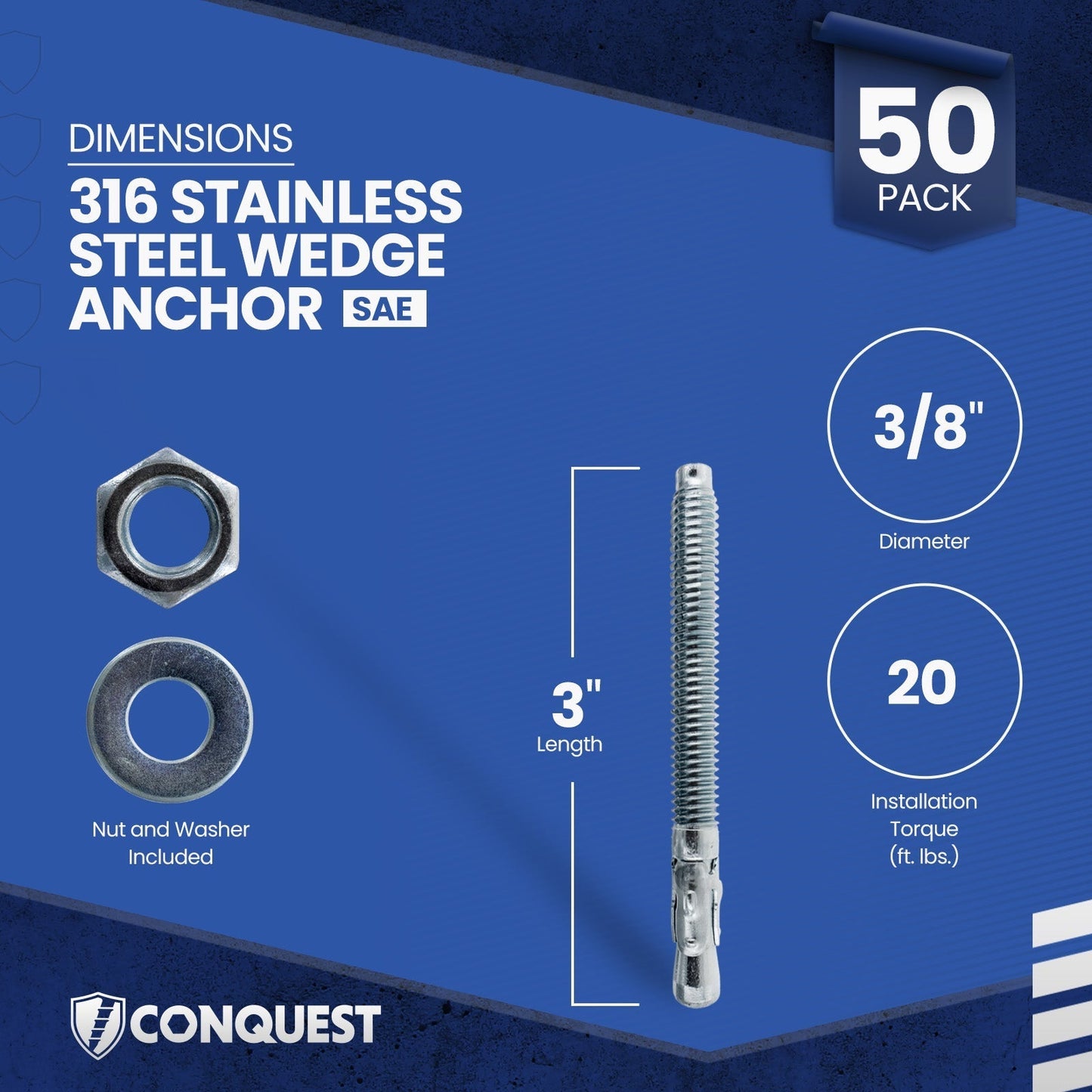 CWA38-300SS6 Wedge Anchor Dimensions