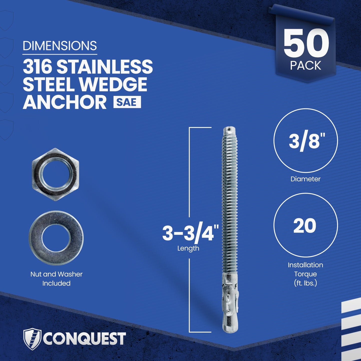 CWA38-334SS6 Wedge Anchor Dimensions