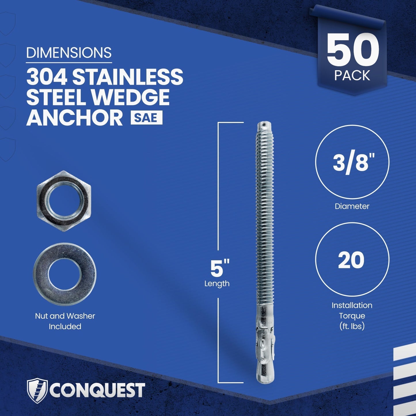 Conquest CWA38-500SS4 Wedge Anchor Dimensions