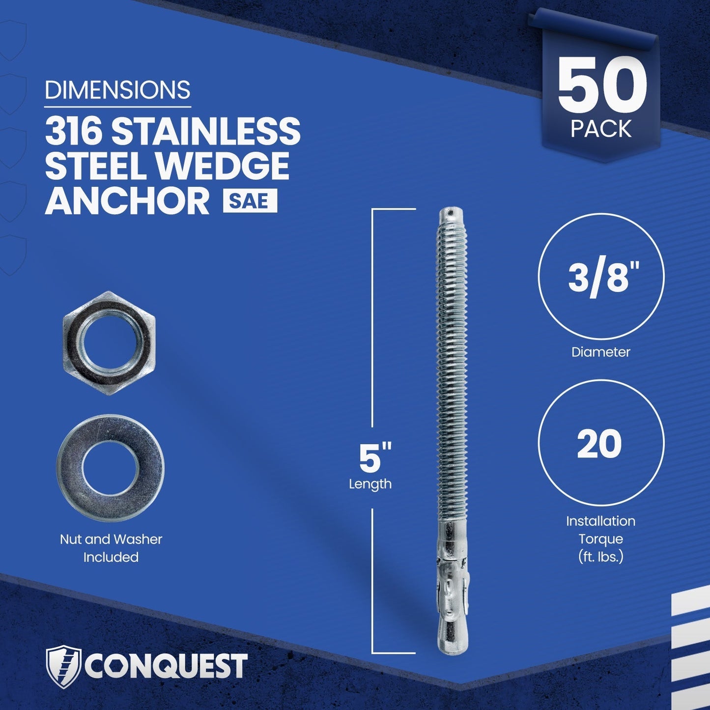 CWA38-500SS6 Wedge Anchor Dimensions