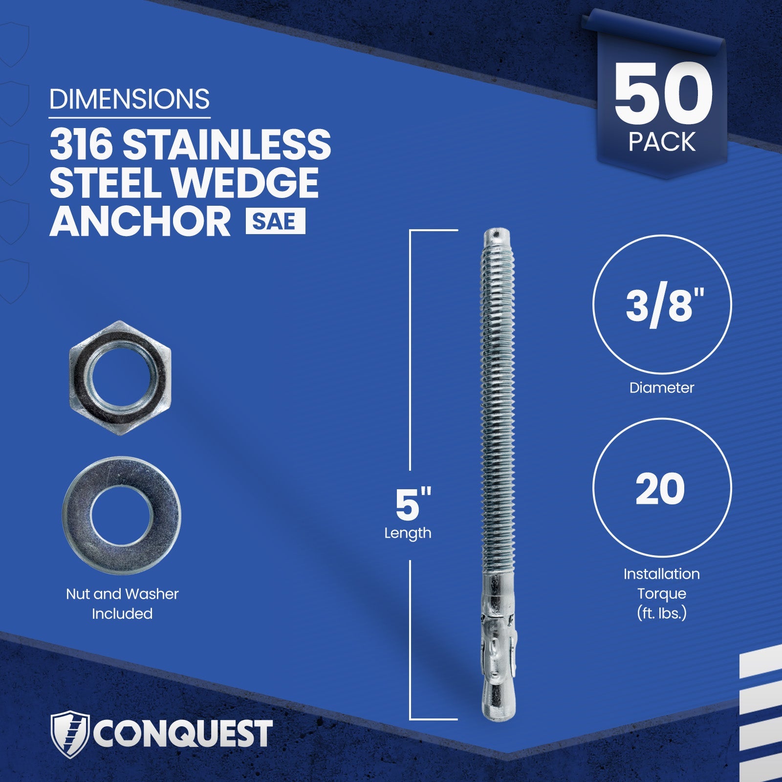 CWA38-500SS6 Wedge Anchor Dimensions