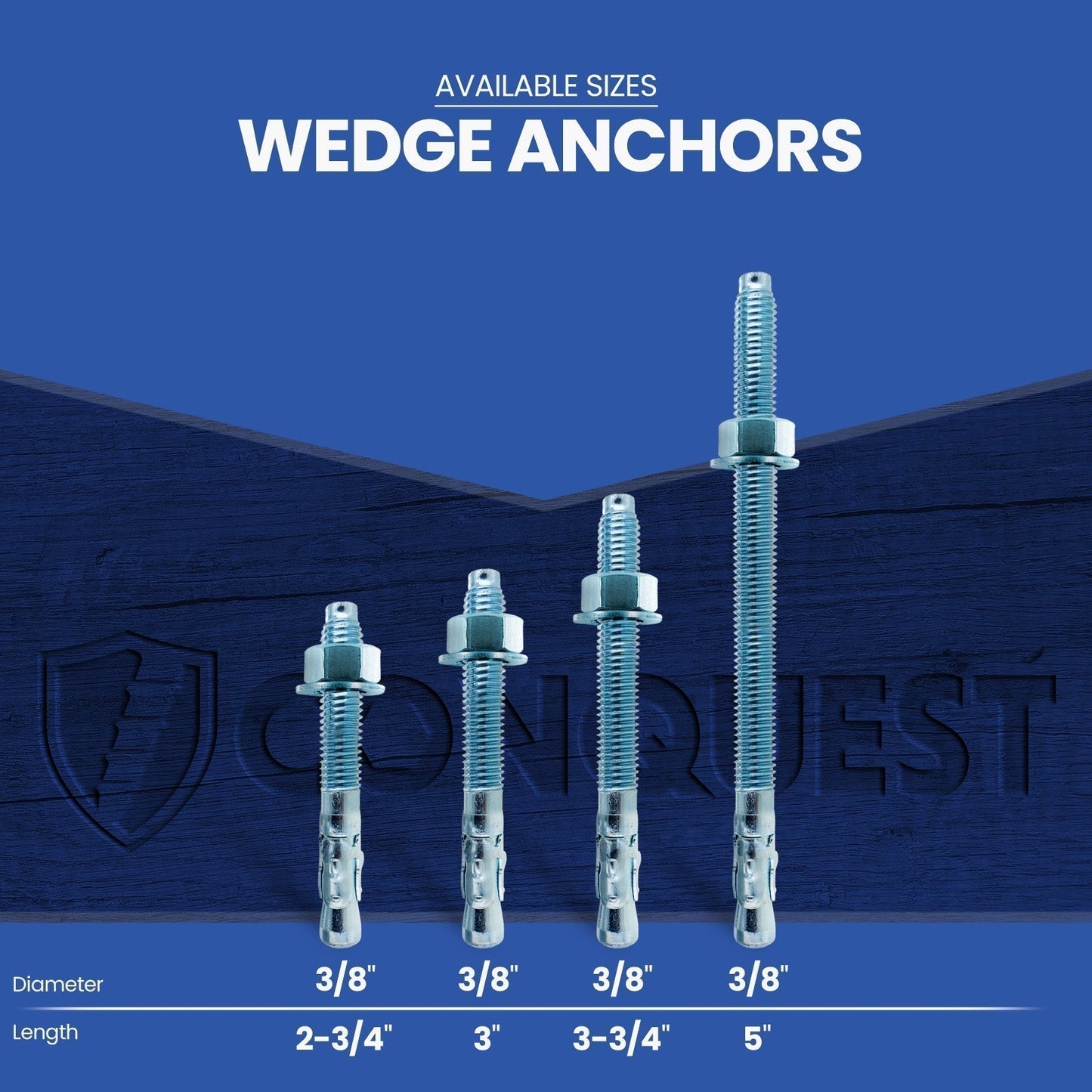 Conquest CWA38 Zinc Wedge Anchors Length Chart