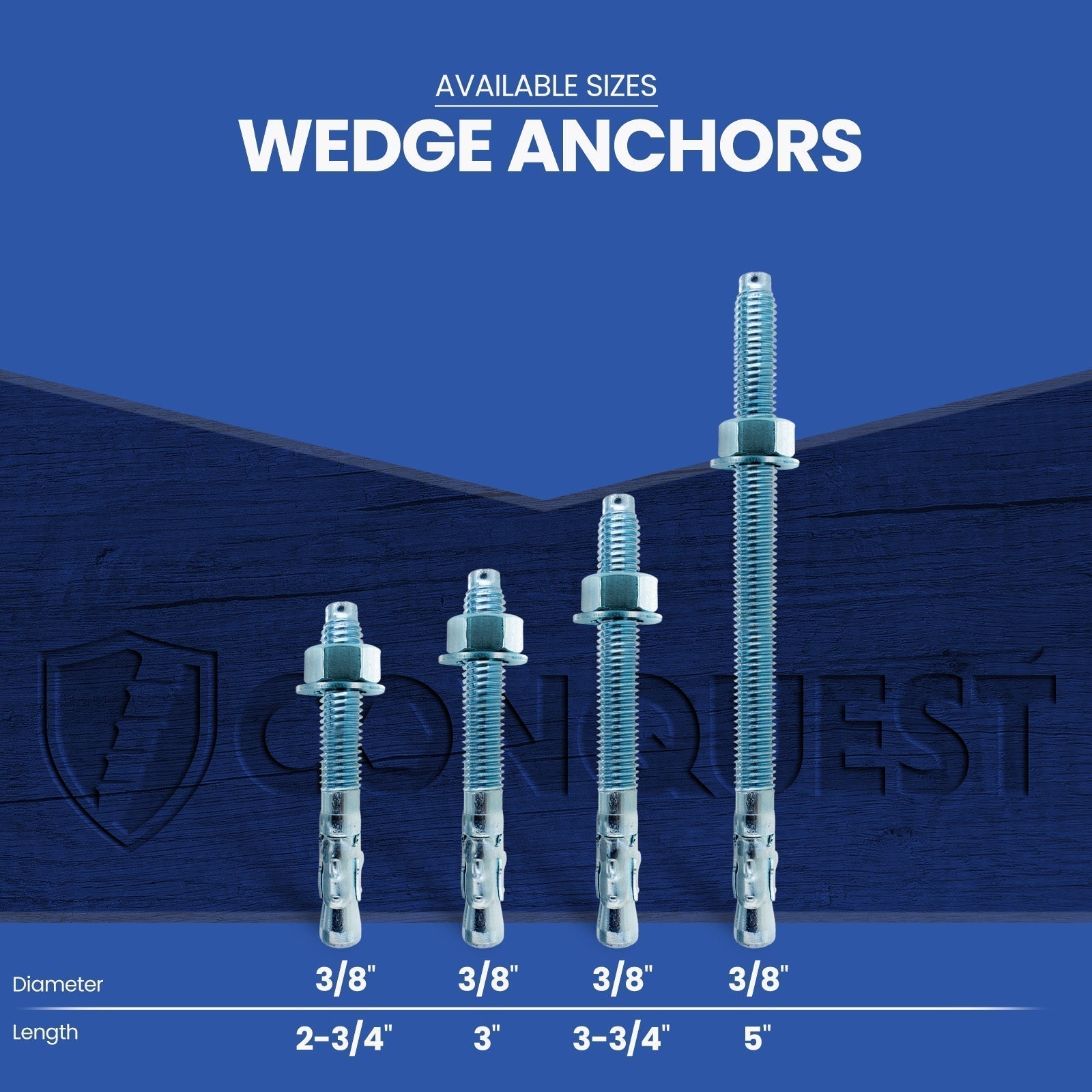 Conquest CWA38 Zinc Wedge Anchors Length Chart