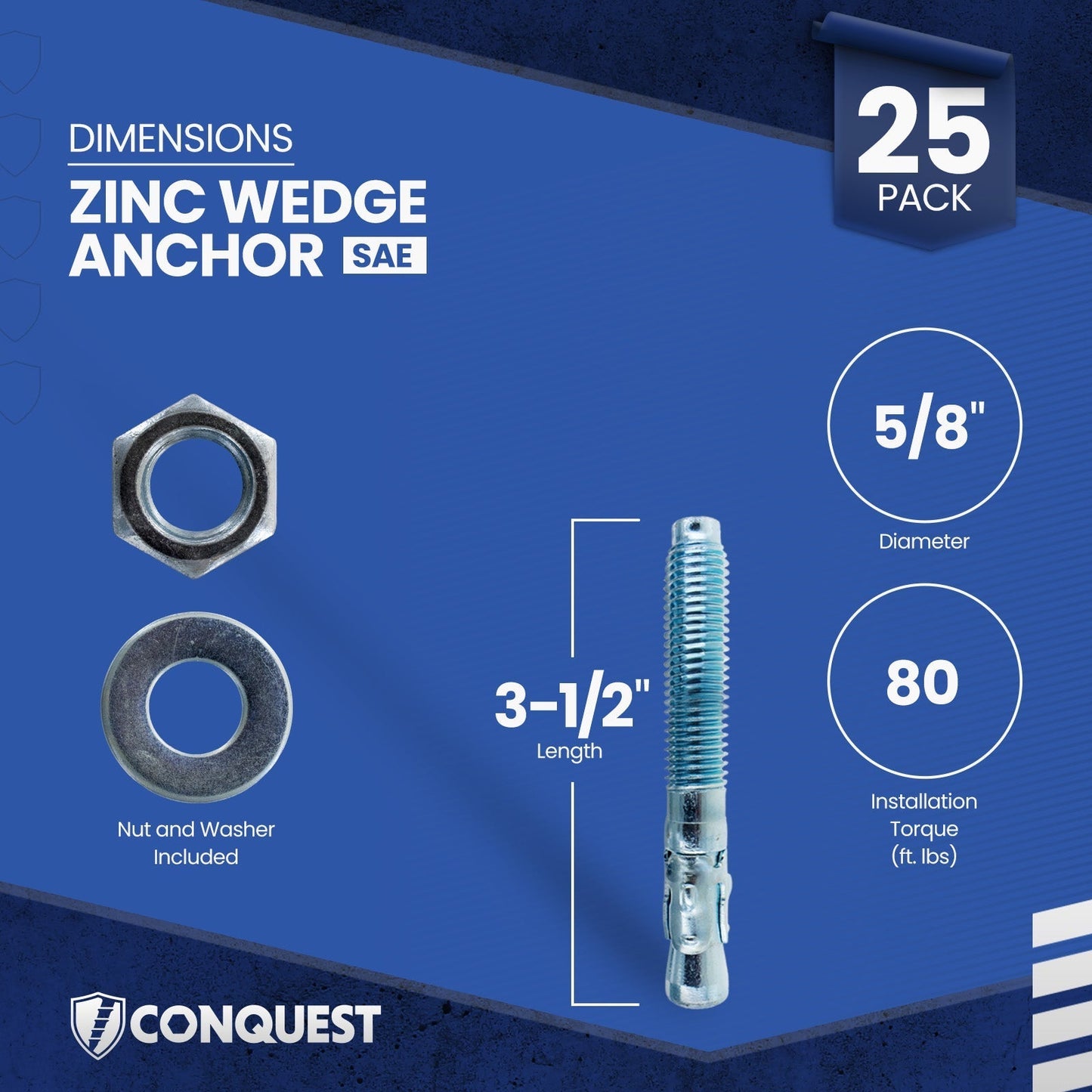 Conquest CWA58-312Z Wedge Anchor Dimensions