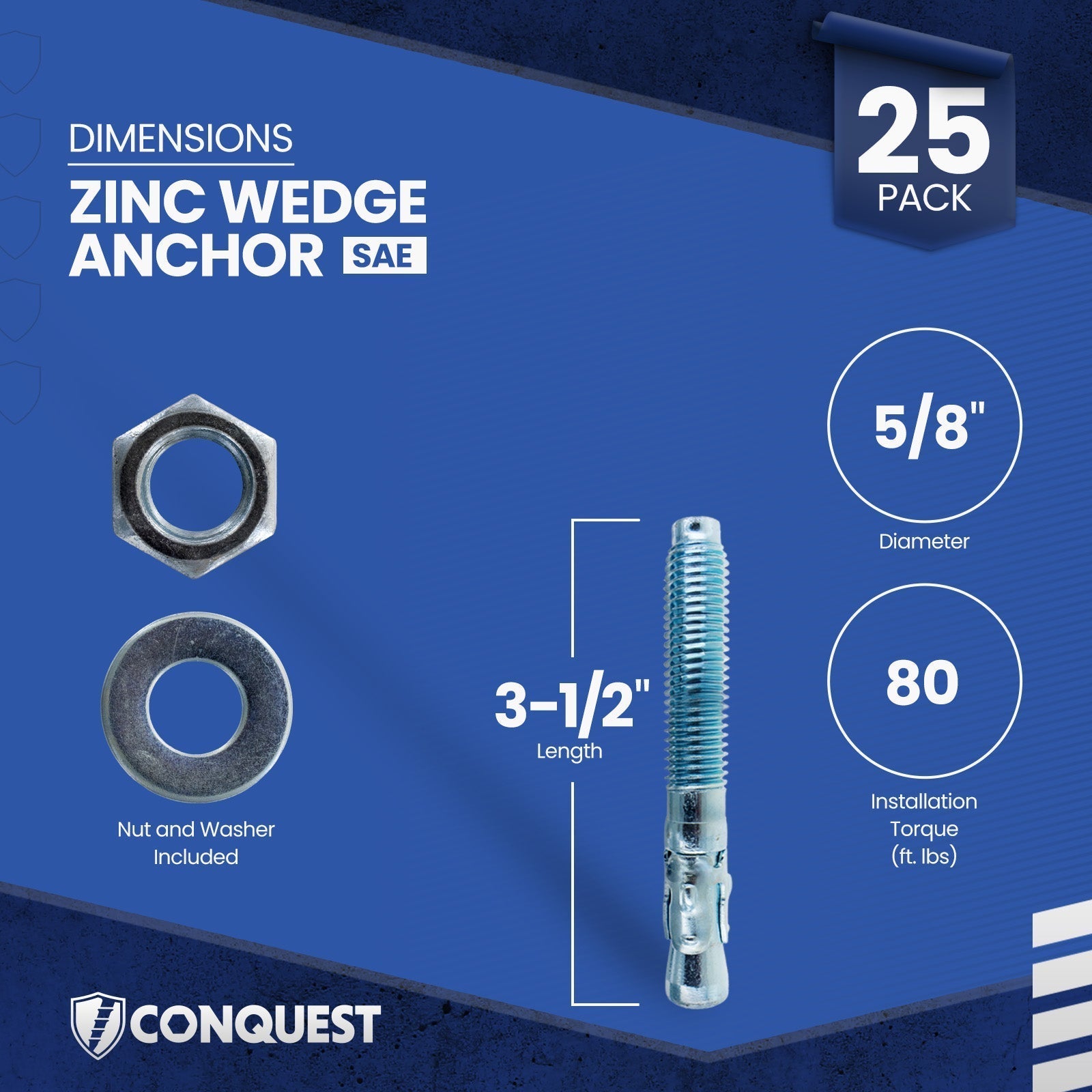 Conquest CWA58-312Z Wedge Anchor Dimensions