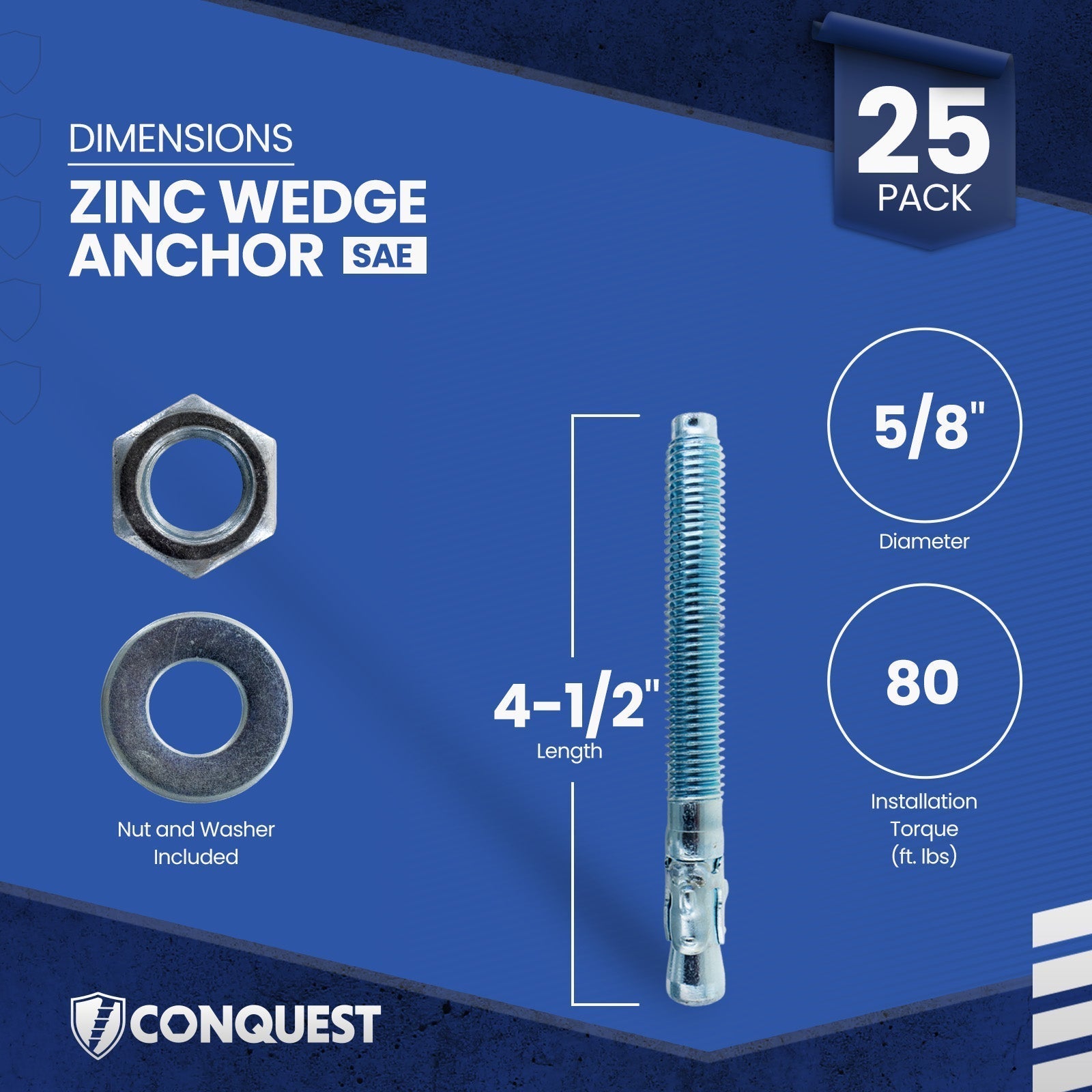 Conquest CWA58-412Z Wedge Anchor Dimensions