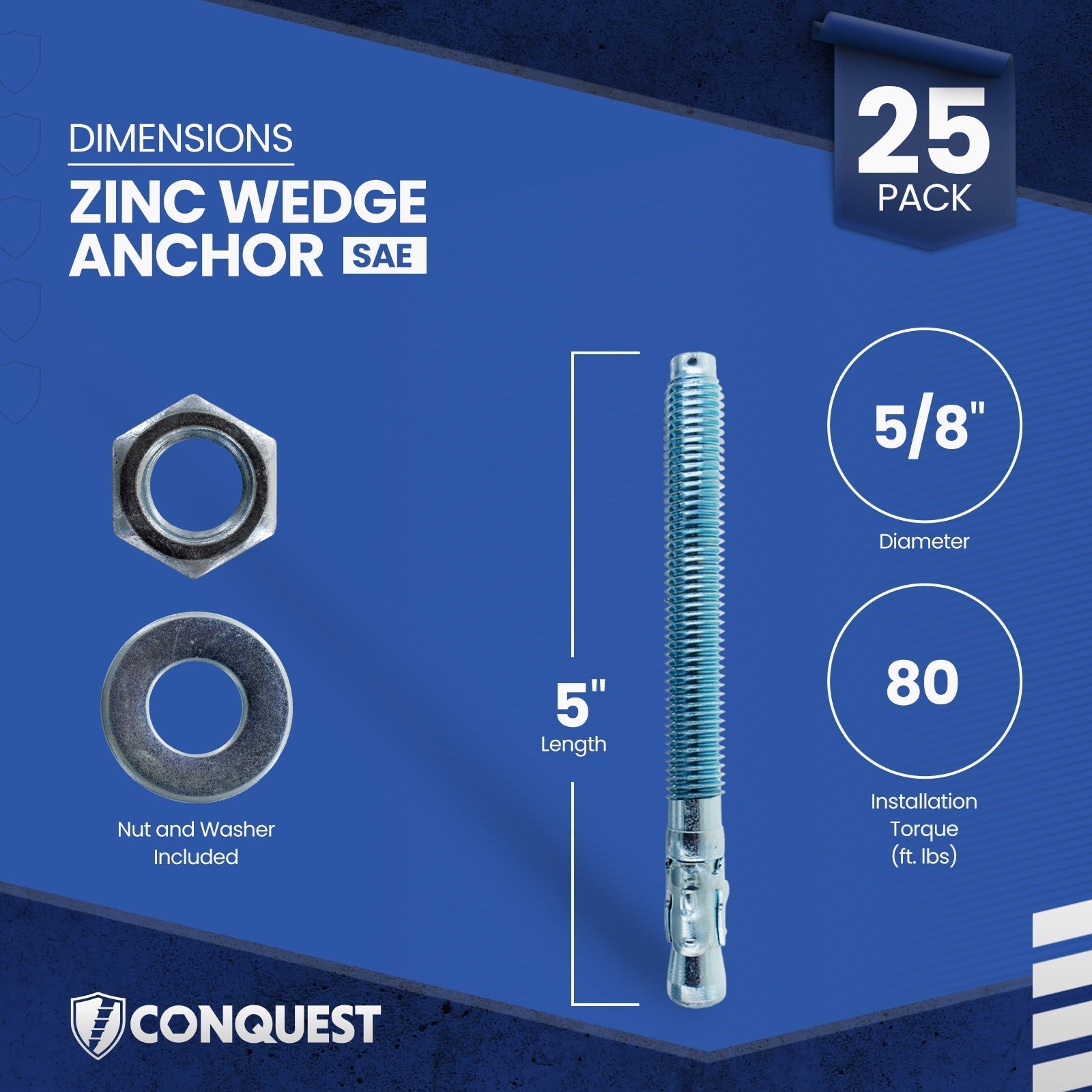 Conquest CWA58-500Z Wedge Anchor Dimensions