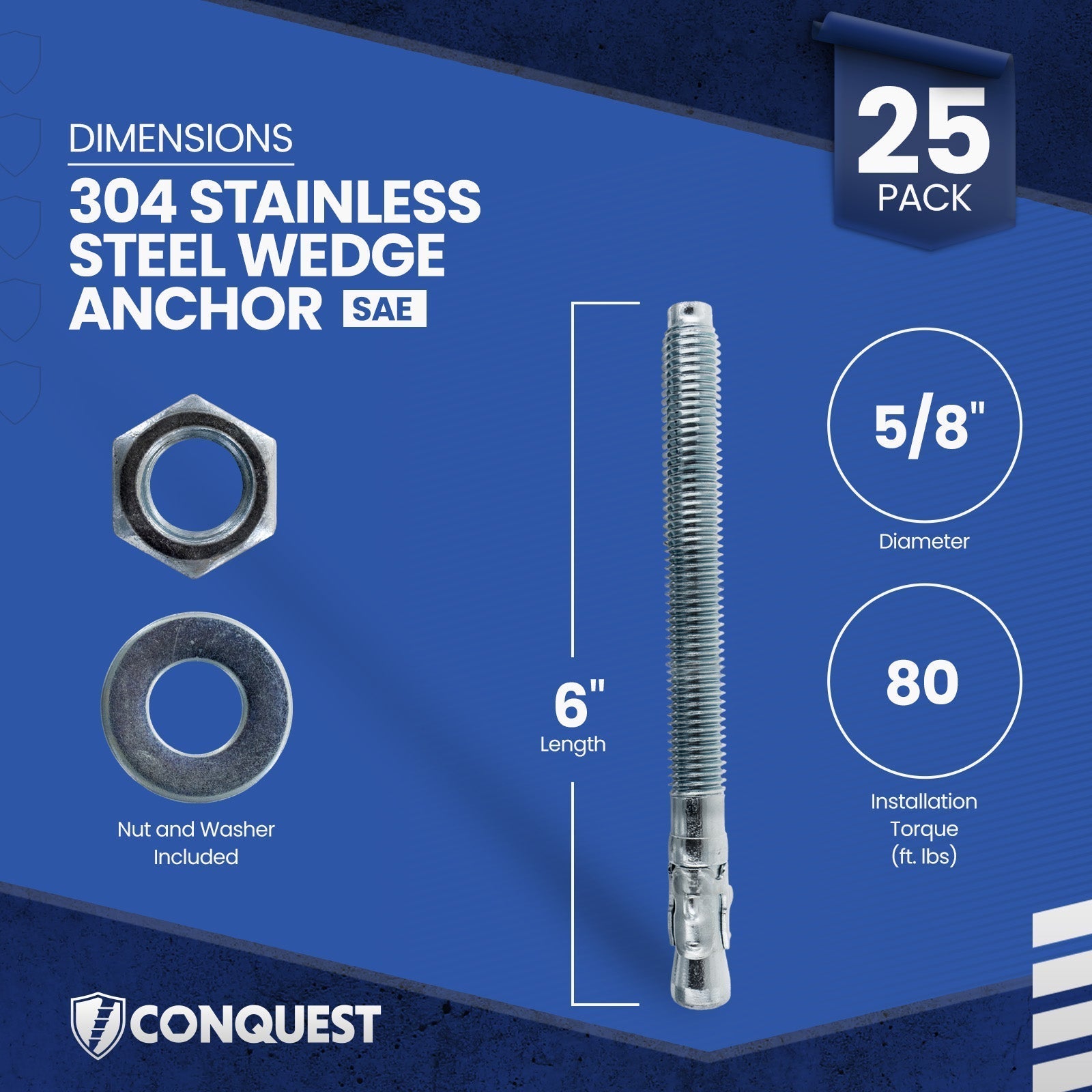 Conquest CWA58-600SS4 Wedge Anchor Dimensions