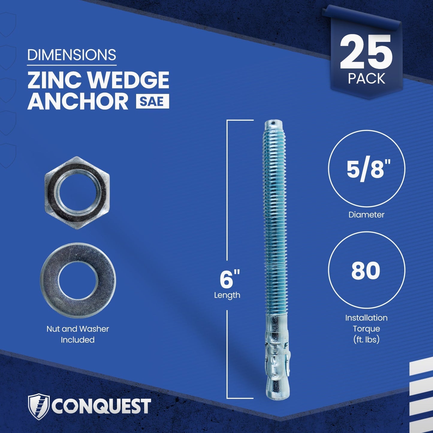 Conquest CWA58-600Z Wedge Anchor Dimensions