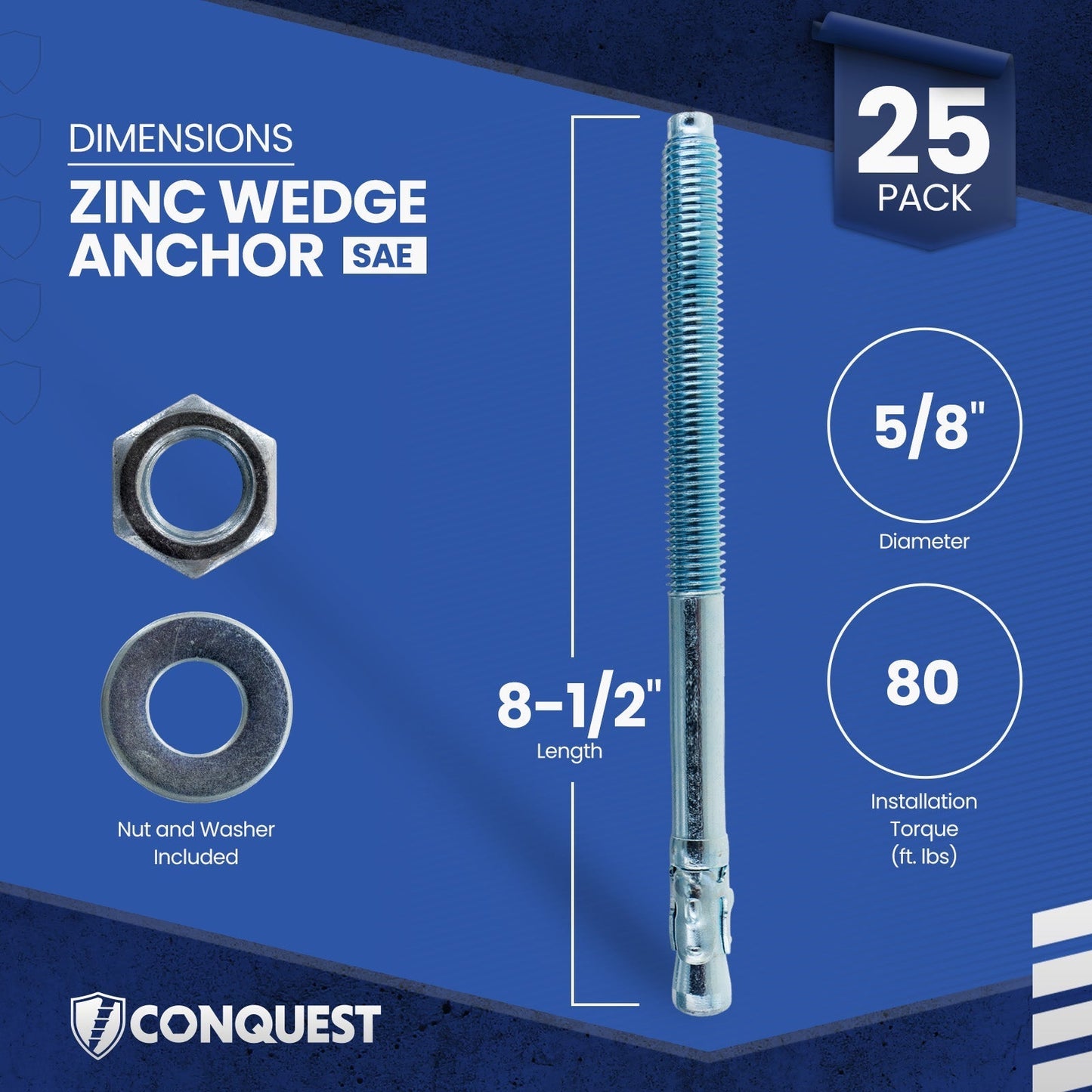 Conquest CWA58-812Z Wedge Anchor Dimensions
