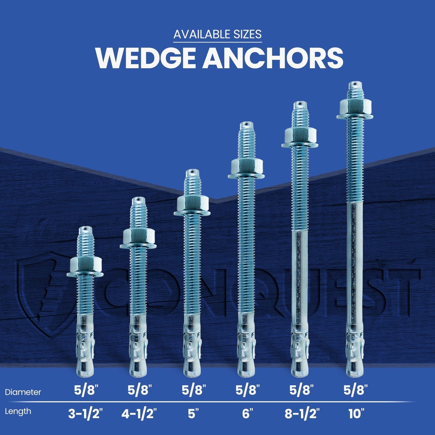 Conquest CWA58 Zinc Wedge Anchors Length Chart