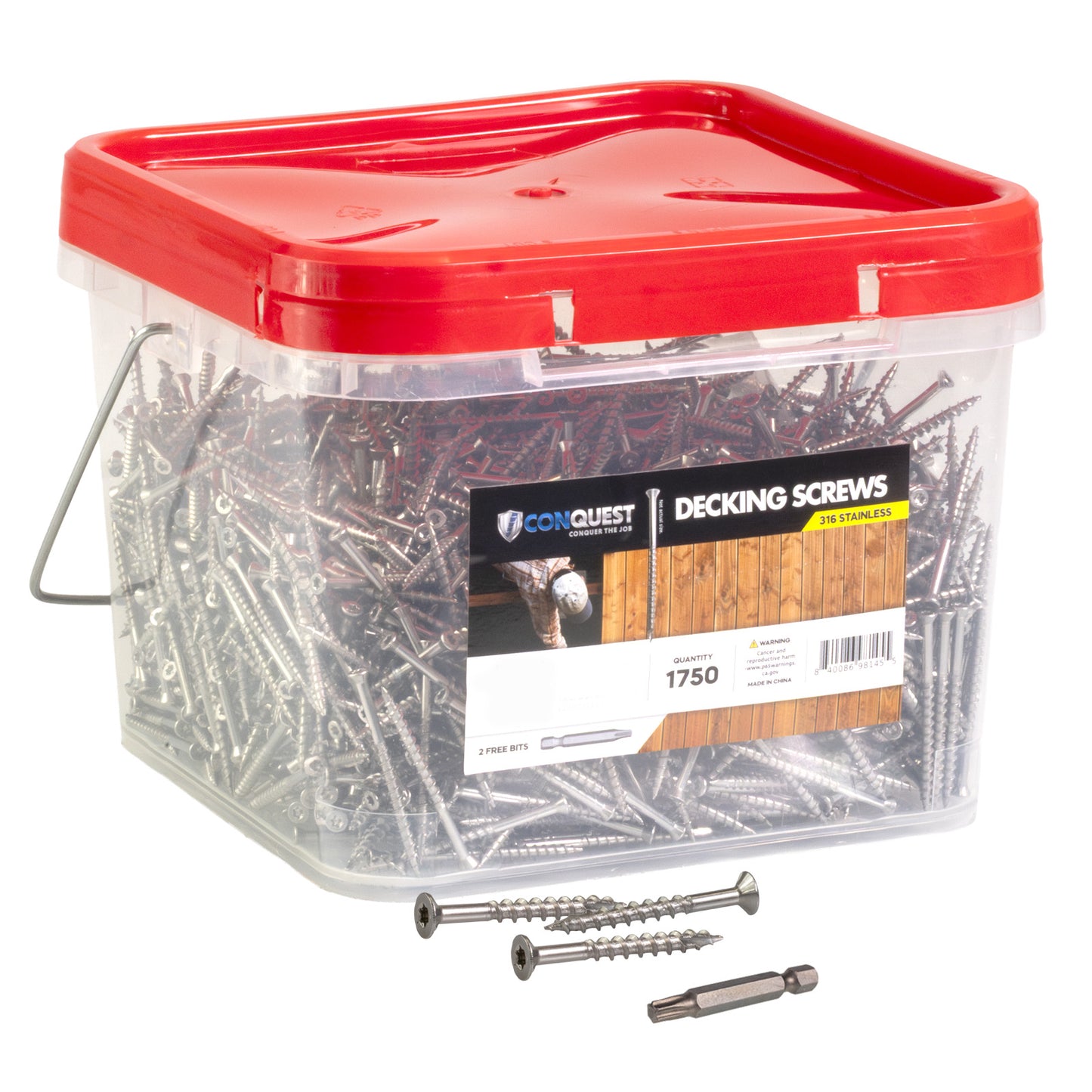 #8 x 1-5/8" Conquest T20 Bugle Head Deck Screws - 316 Stainless Steel, Pkg. 1,750