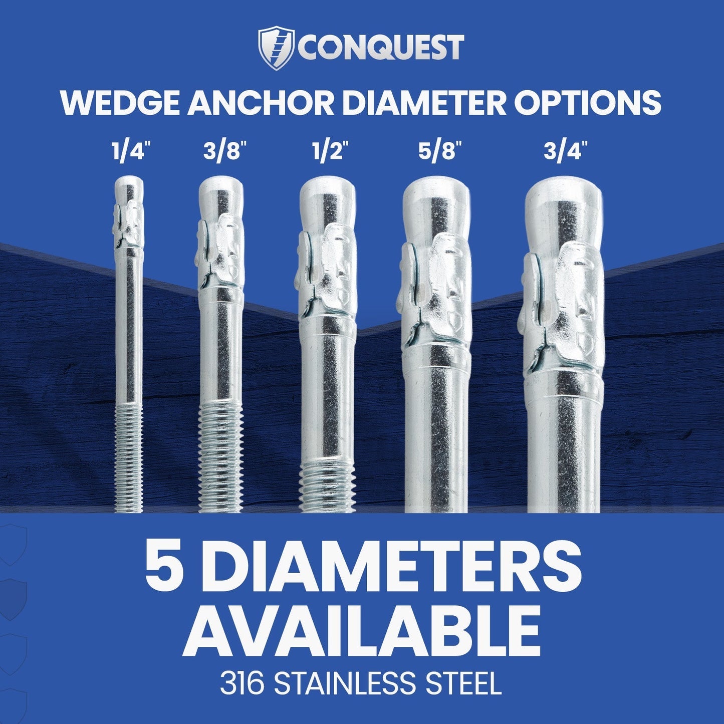 Conquest Wedge Anchor Diameter Chart - 316 Stainless Steel