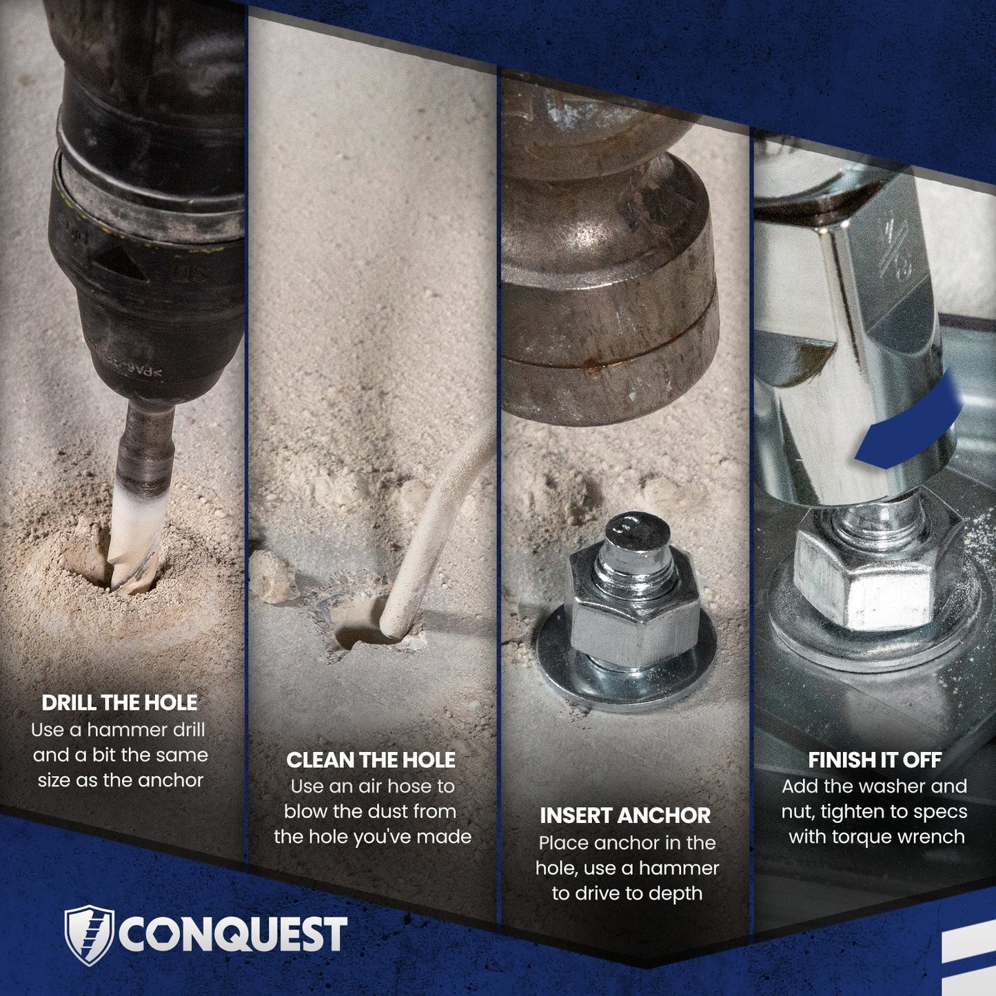 Conquest Wedge Anchor Installation Instructions - 316 Stainless Steel