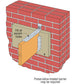 Illustration of a brick wall with a metal strip and text indicating construction details.