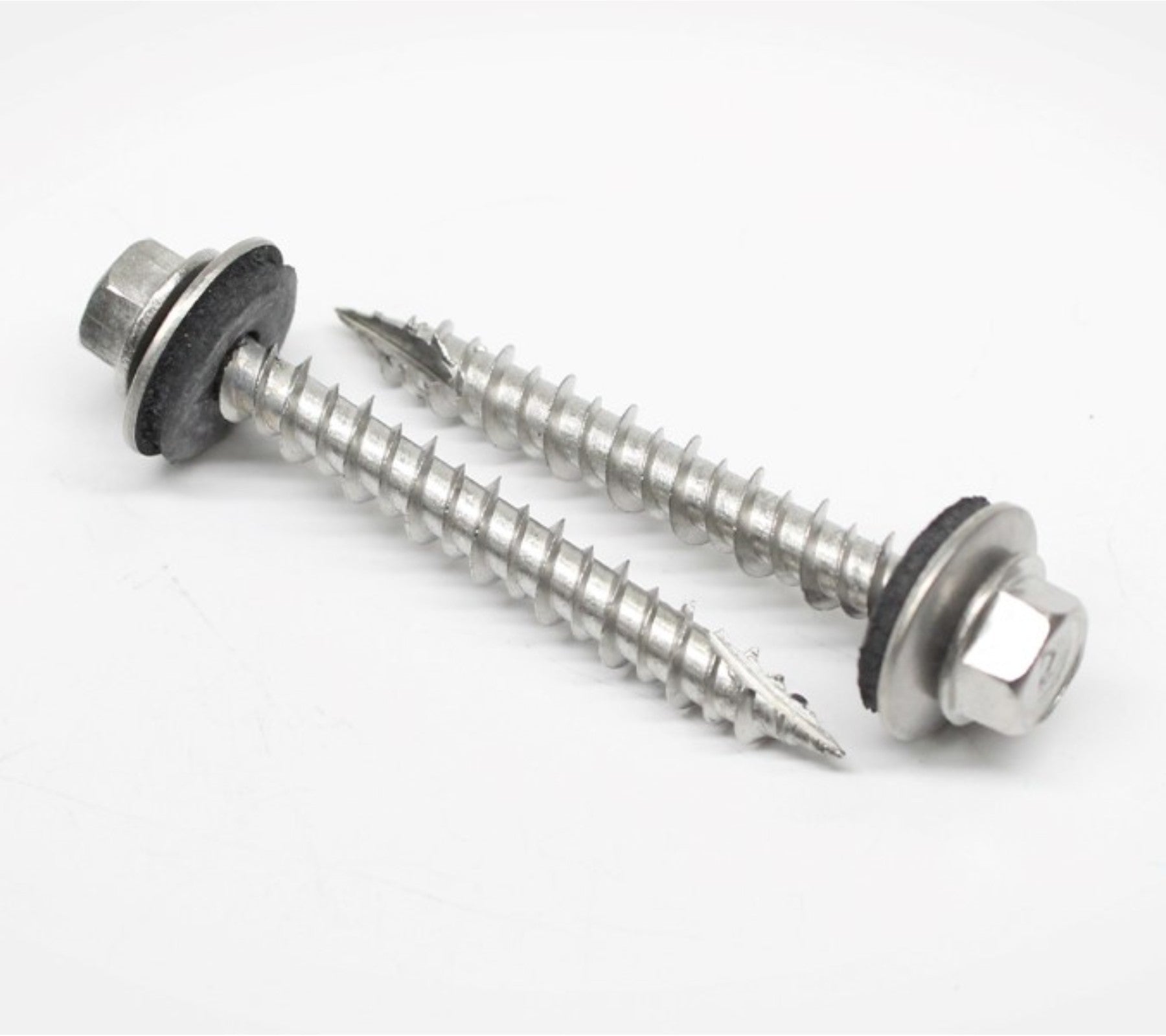two Daggerz 304 stainless steel hex washer head pole barn screw with epdm washer