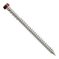 Metal screw with a red head on a white background
