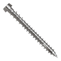 Metal screw with threading on a white background
