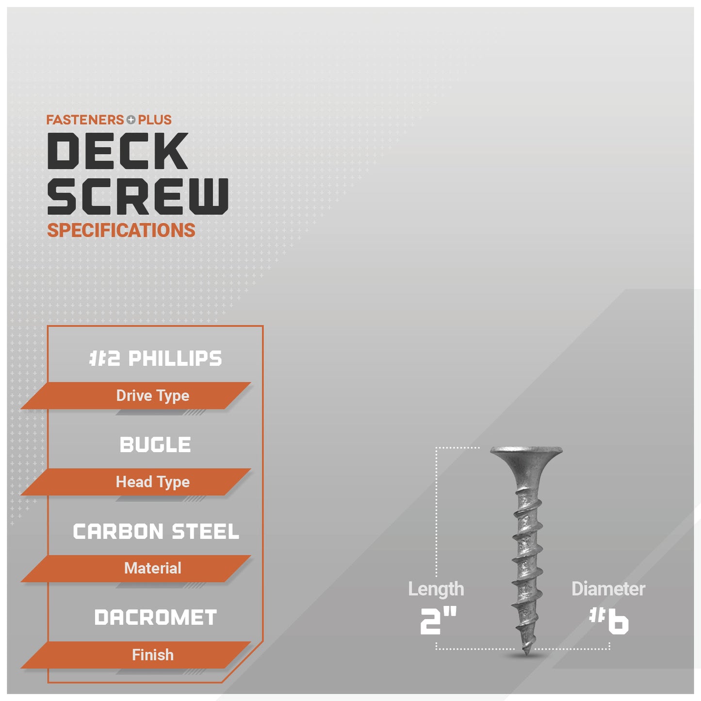 #6 x 2" Daggerz #2 Phillips Bugle Head Deck Screw - Dacromet, Pkg. 3,500