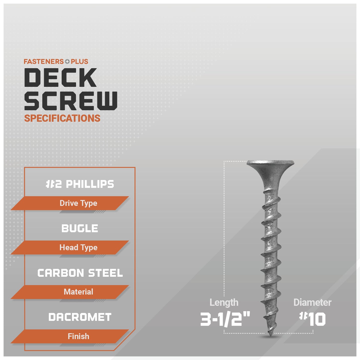 #10 x 3-1/2" Daggerz #2 Phillips Bugle Head Deck Screw - Dacromet, Pkg. 1,500