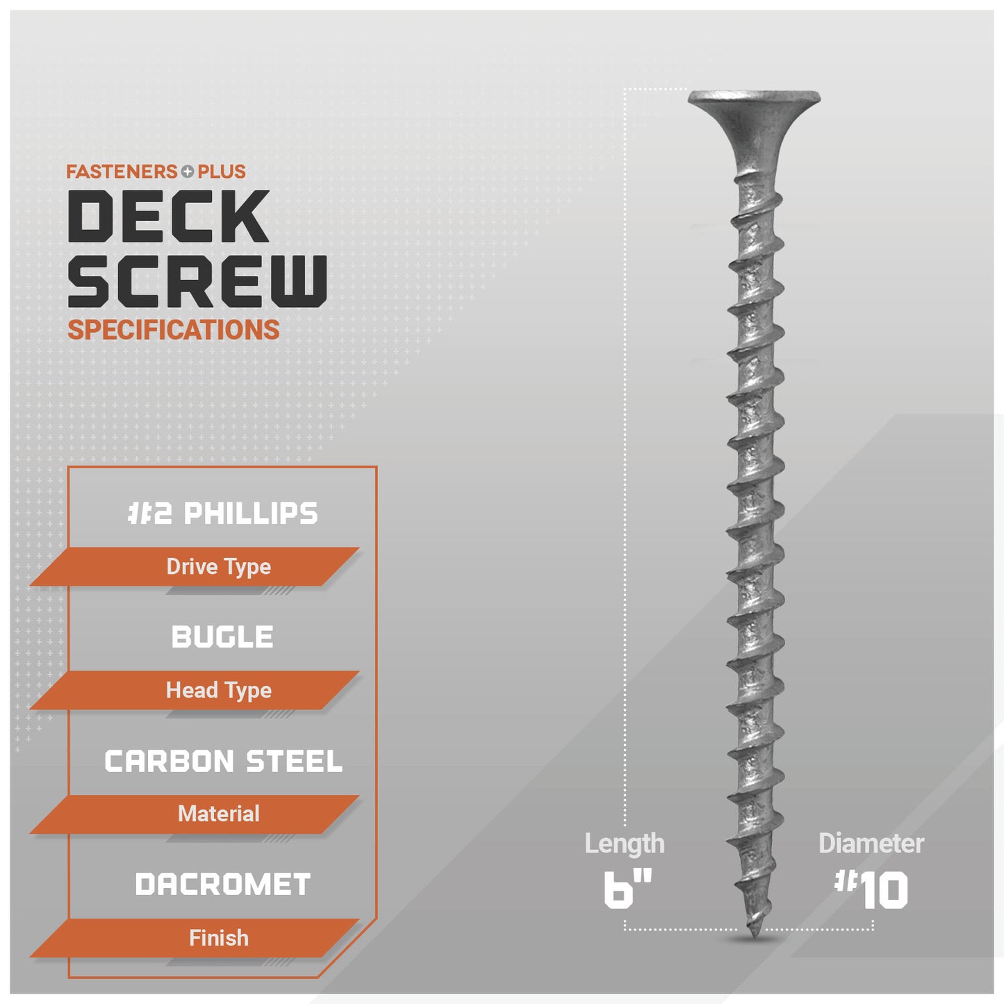 #10 x 6" Daggerz #2 Phillips Bugle Head Deck Screw - Dacromet, Pkg. 1,000