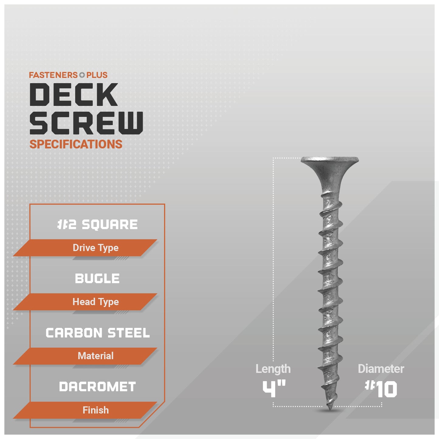 #10 x 4" Daggerz #2 Square Bugle Head Deck Screw - Dacromet, Pkg. 1,000