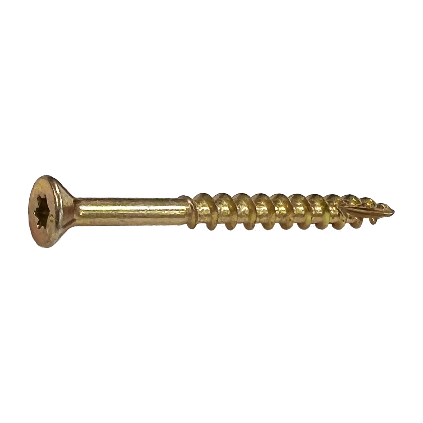 Torx #8x 1-1/2 Star Flat Head with nibs Yellow Zinc Type 17 Outdoor Torx #8x 1-1/2 Star Flat Head with nibs Yellow Zinc Type 17 Outdoor