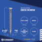 Deck screw with specifications on a blue background