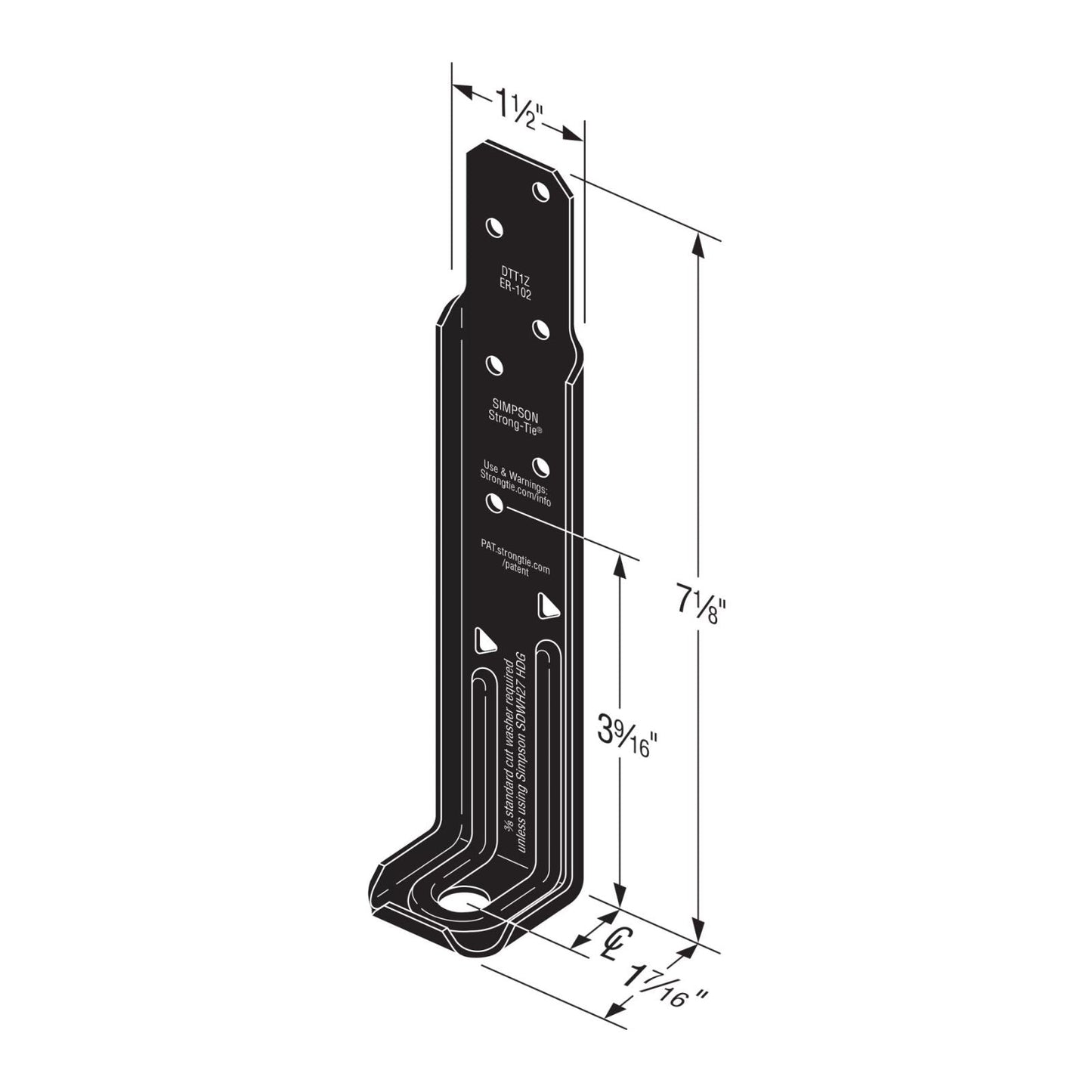 Simpson Strong-Tie DTT1PC Deck Tension Tie for 2x - Black Powder Coat, ZMAX