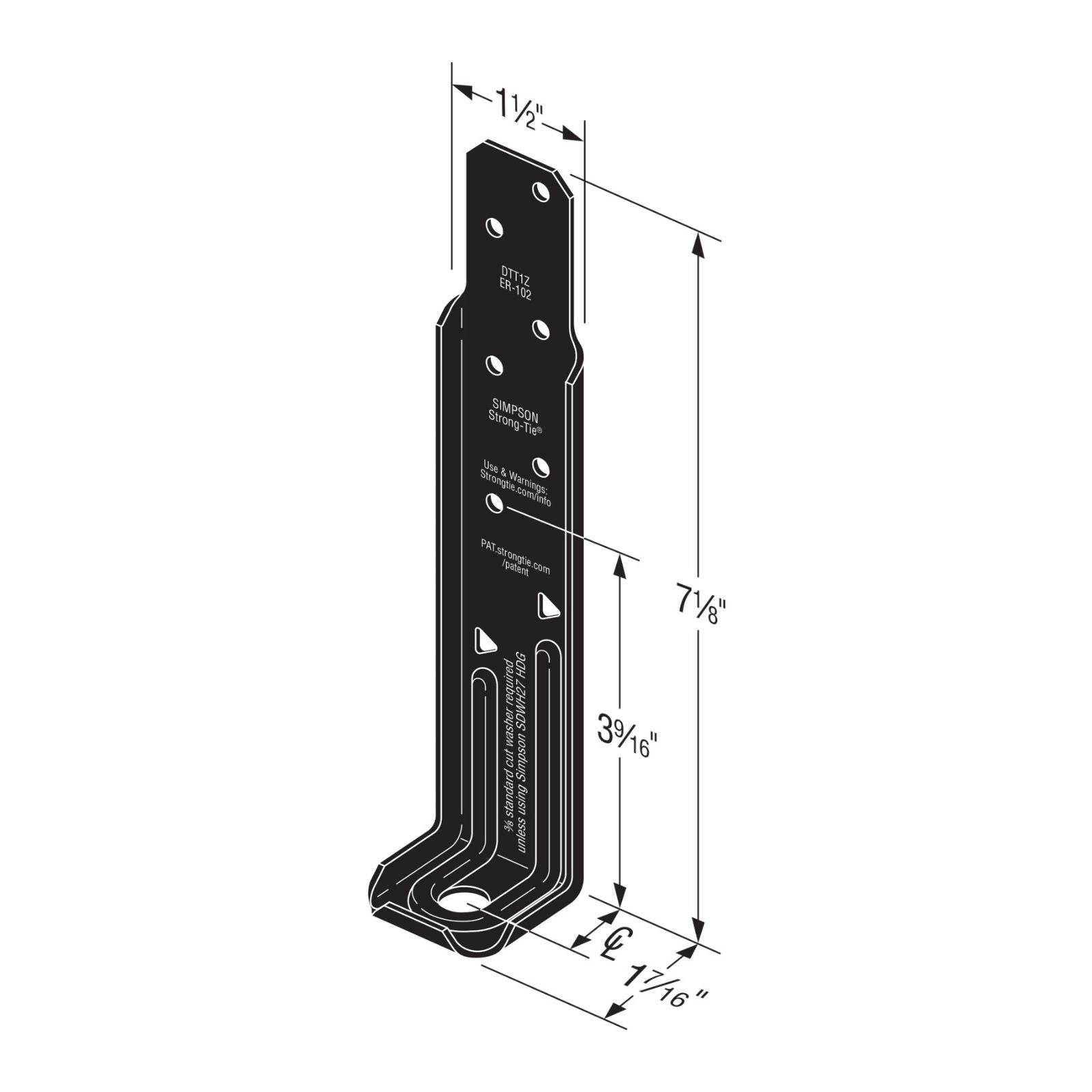 Simpson Strong-Tie DTT1PC Deck Tension Tie for 2x - Black Powder Coat, ZMAX