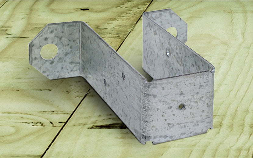 metal deck tie on wooden base