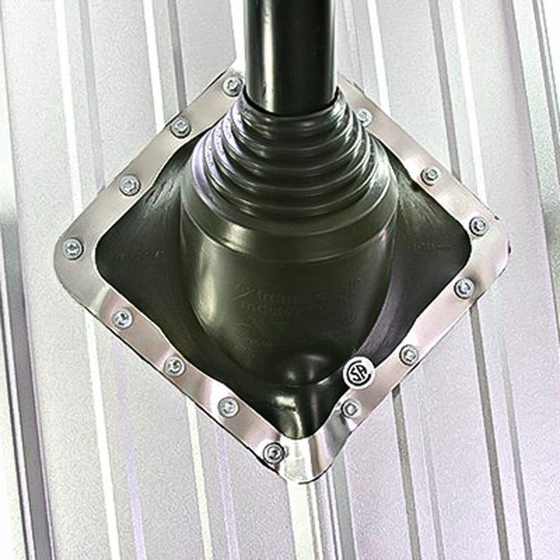 #2 Roofjack Extreme Angle EPDM Pipe Flashing Boot installed on metal roof with pipe