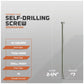 Self-drilling screws with specifications on a gray background