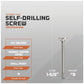 Self-drilling screw with specifications on a gray background
