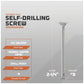 Self-drilling screw with specifications on a gray background