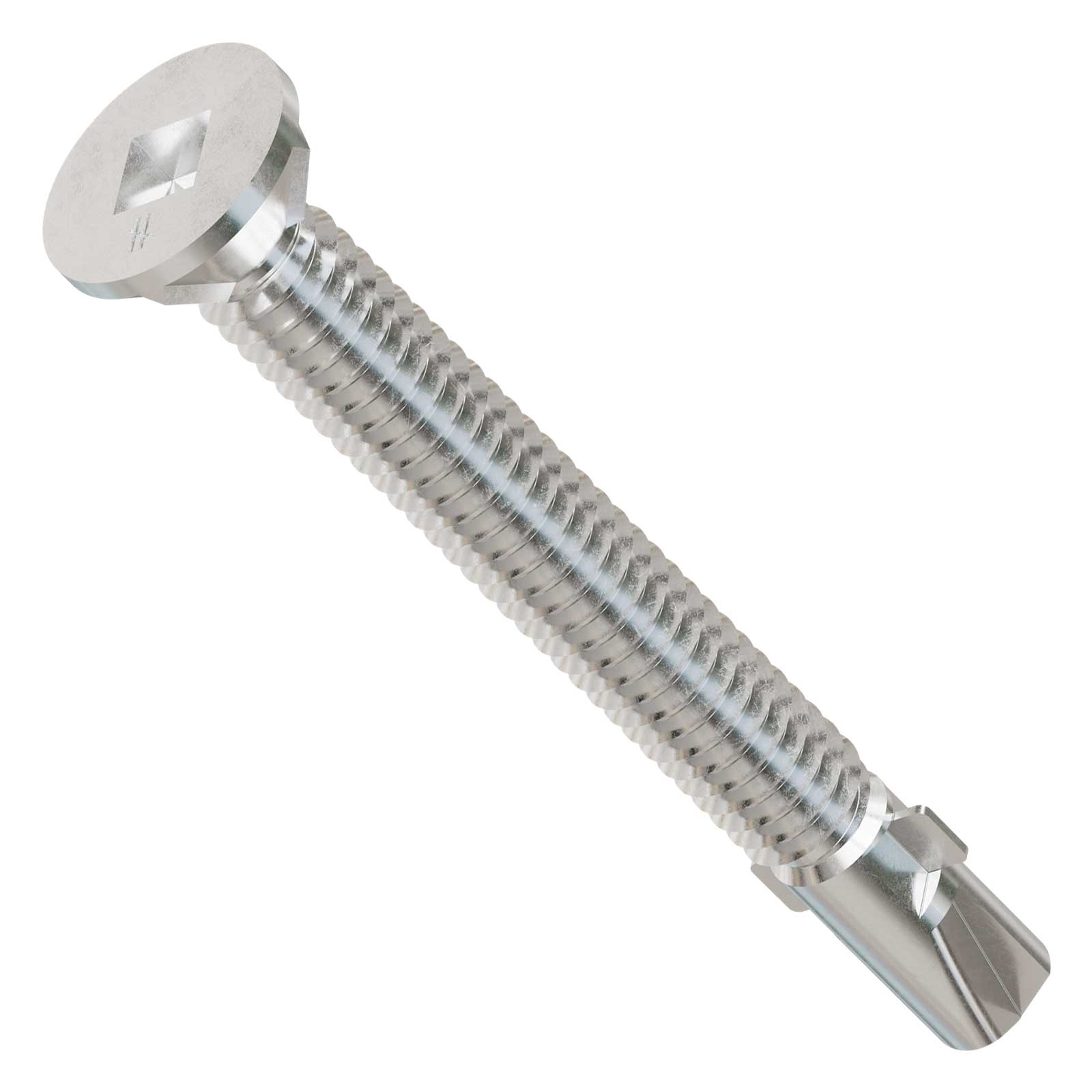 #12 x 2-1/2" Self-Drilling Flat Head Screw with Wings - 410 Stainless Steel, Pkg 1800