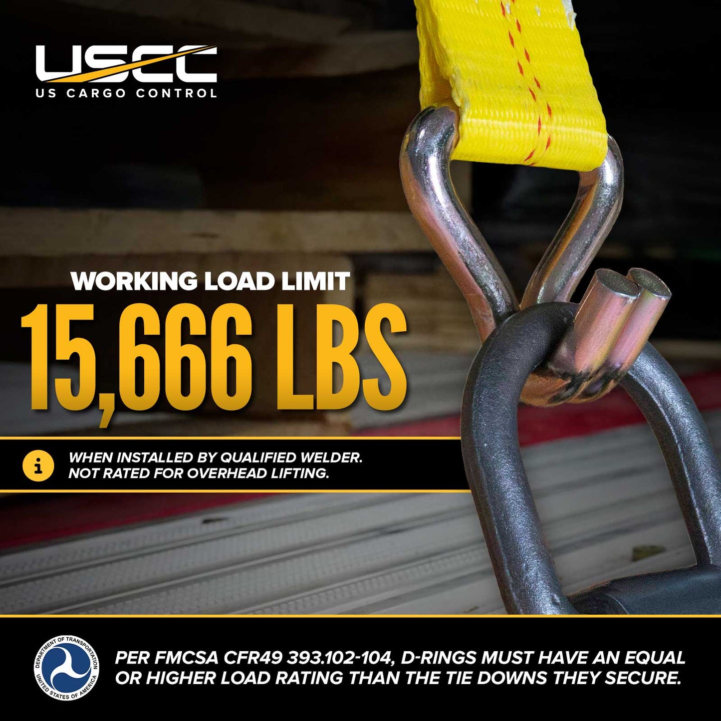 1" Weldable D-Ring with Mounting Clip - 47,000 lbs. BS | 10-Pack