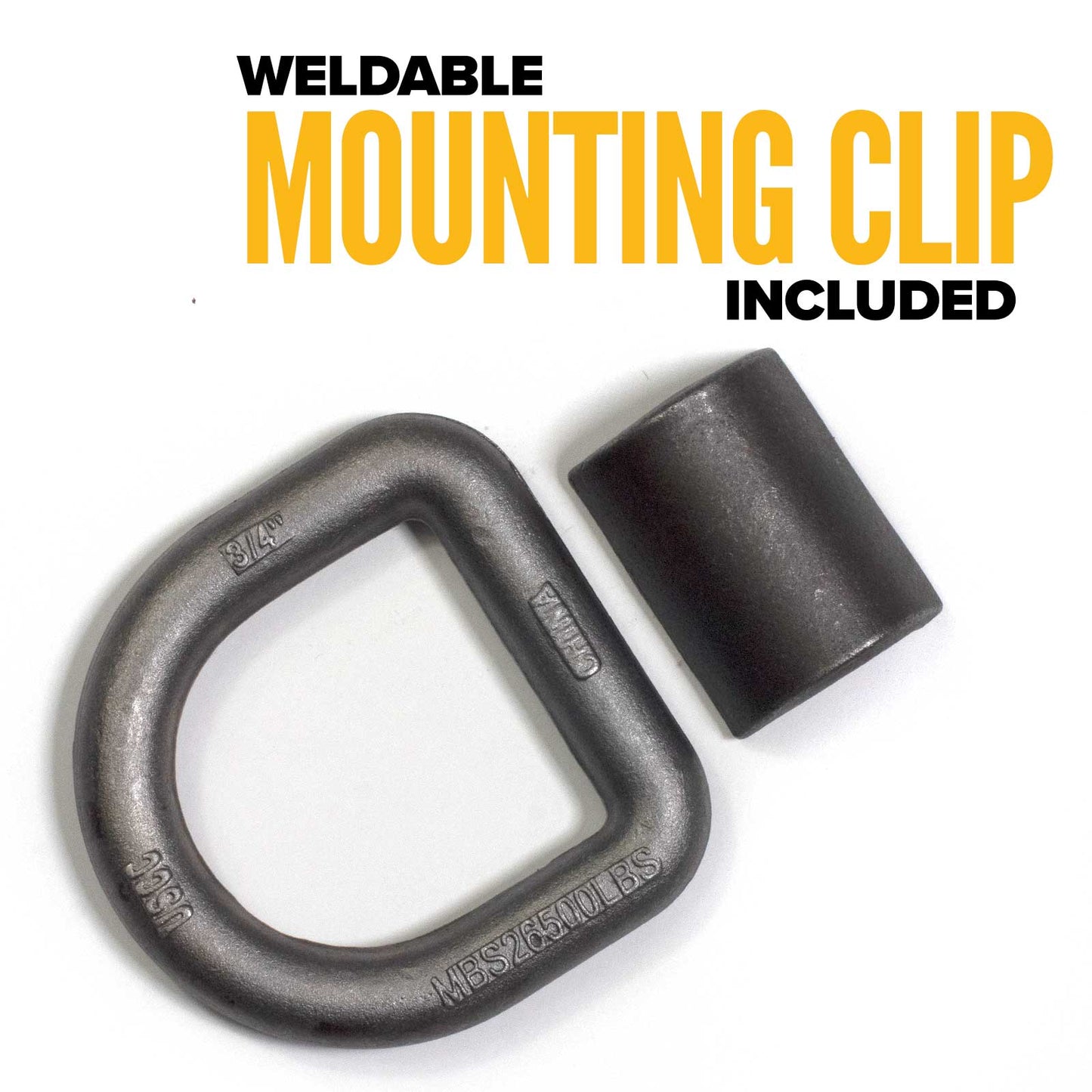 3/4" Weldable D-Ring with Mounting Clip - 26,500 lbs. BS | 10-Pack