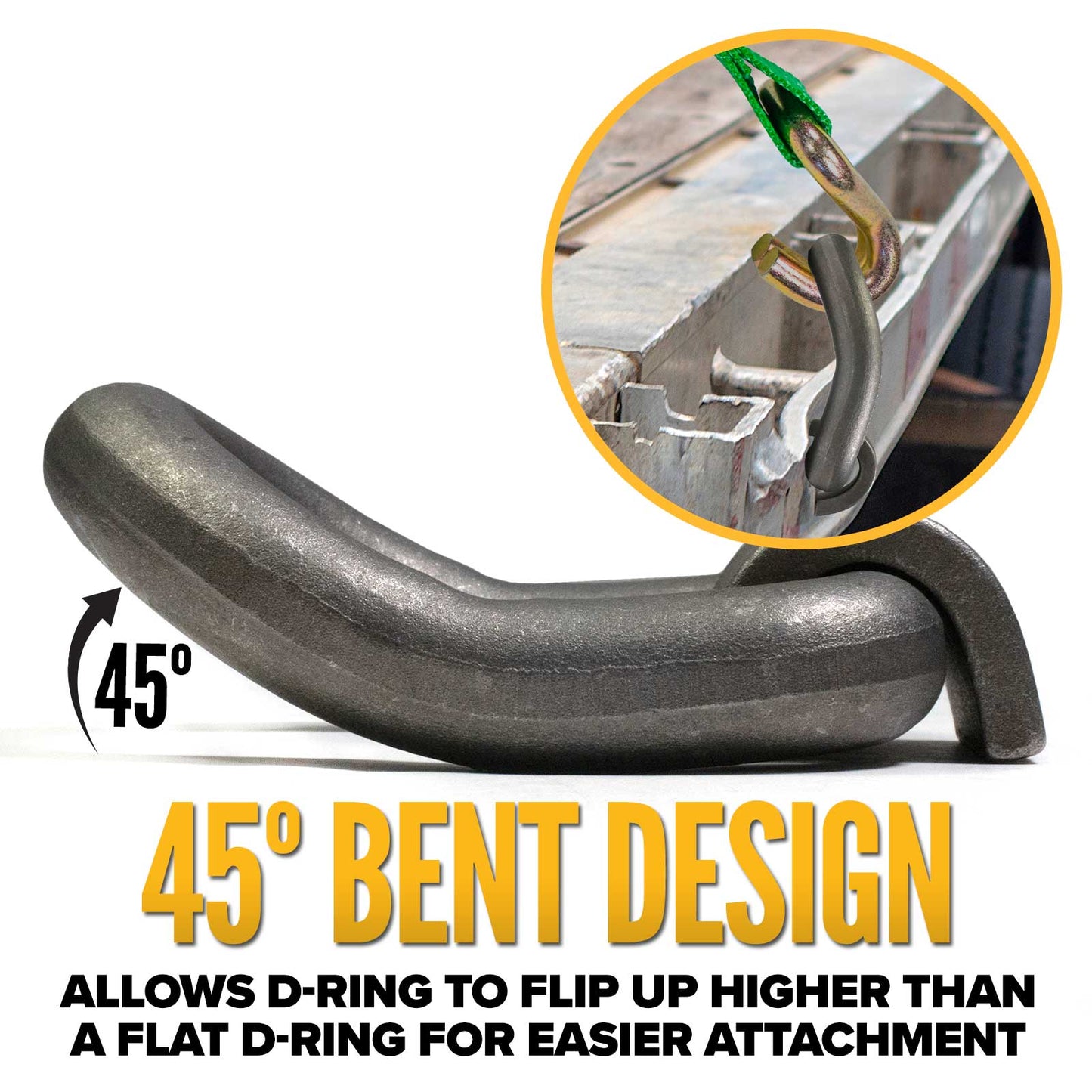 1" Bent Weldable D-Ring with Mounting Clip - 47,600 lbs. BS | 10-Pack
