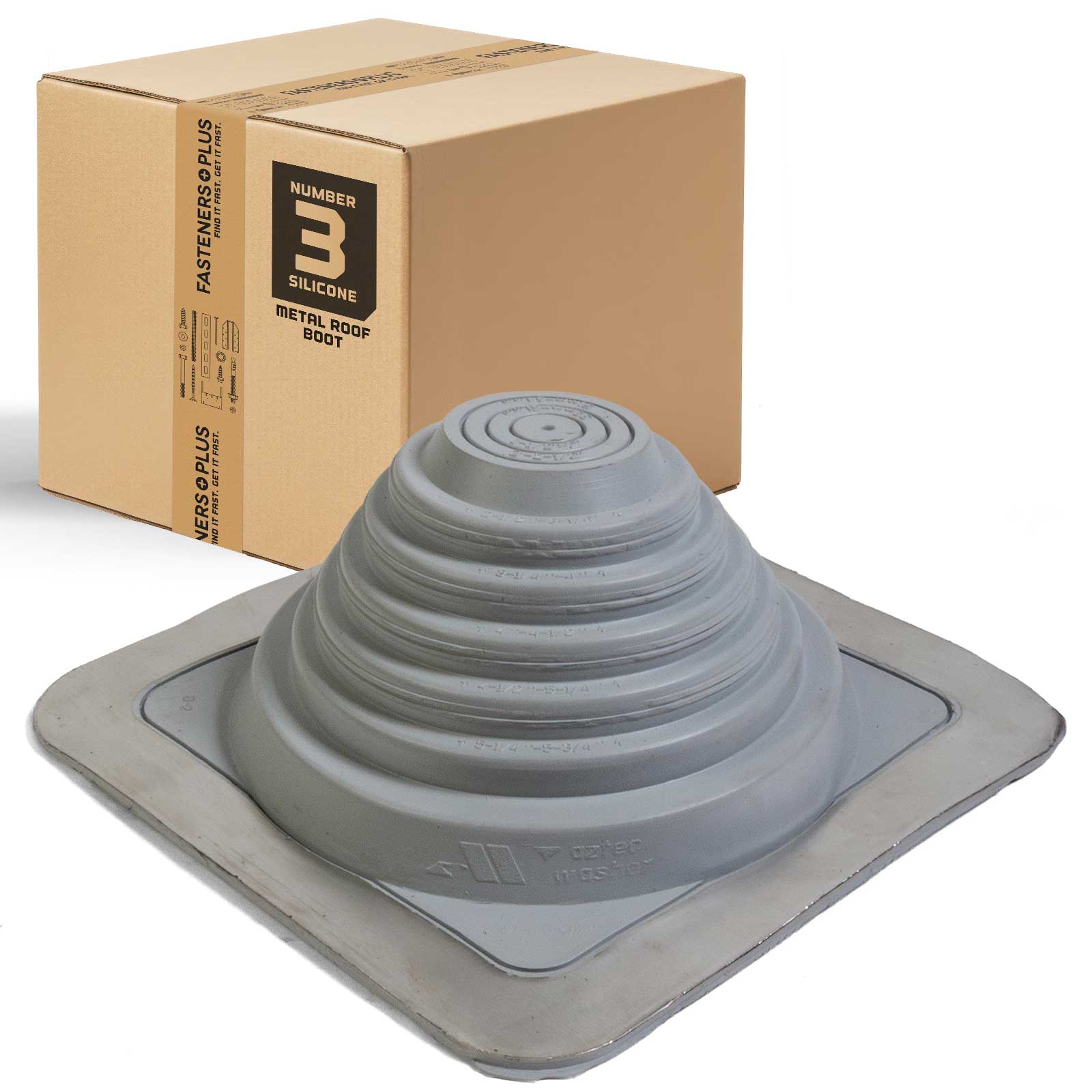 #3 Roofjack Square Silicone Pipe Flashing Boot for Metal Roof, Gray