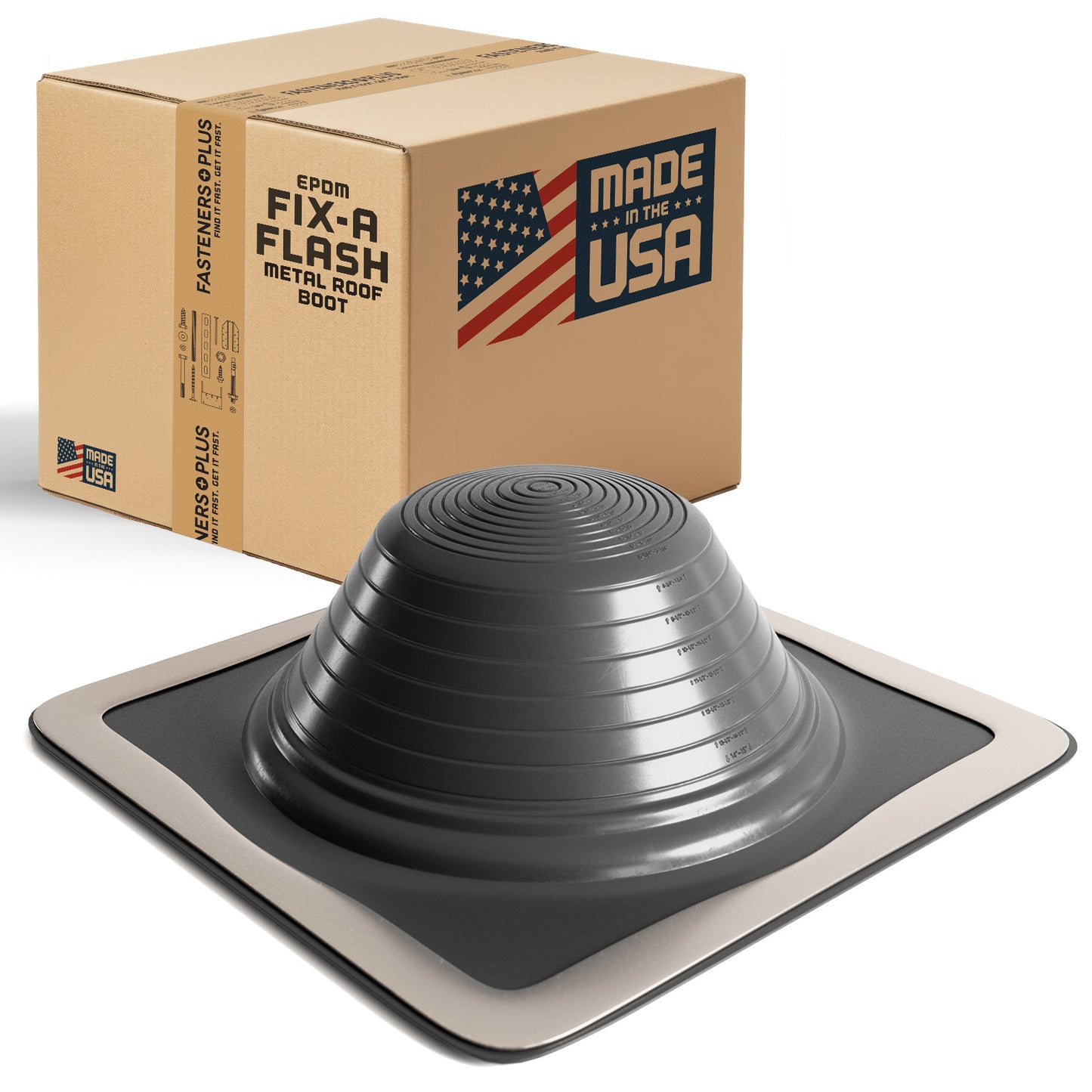 Fix-A-Flash Closed Top Square EPDM Pipe Flashing Boot for Metal Roof, Black