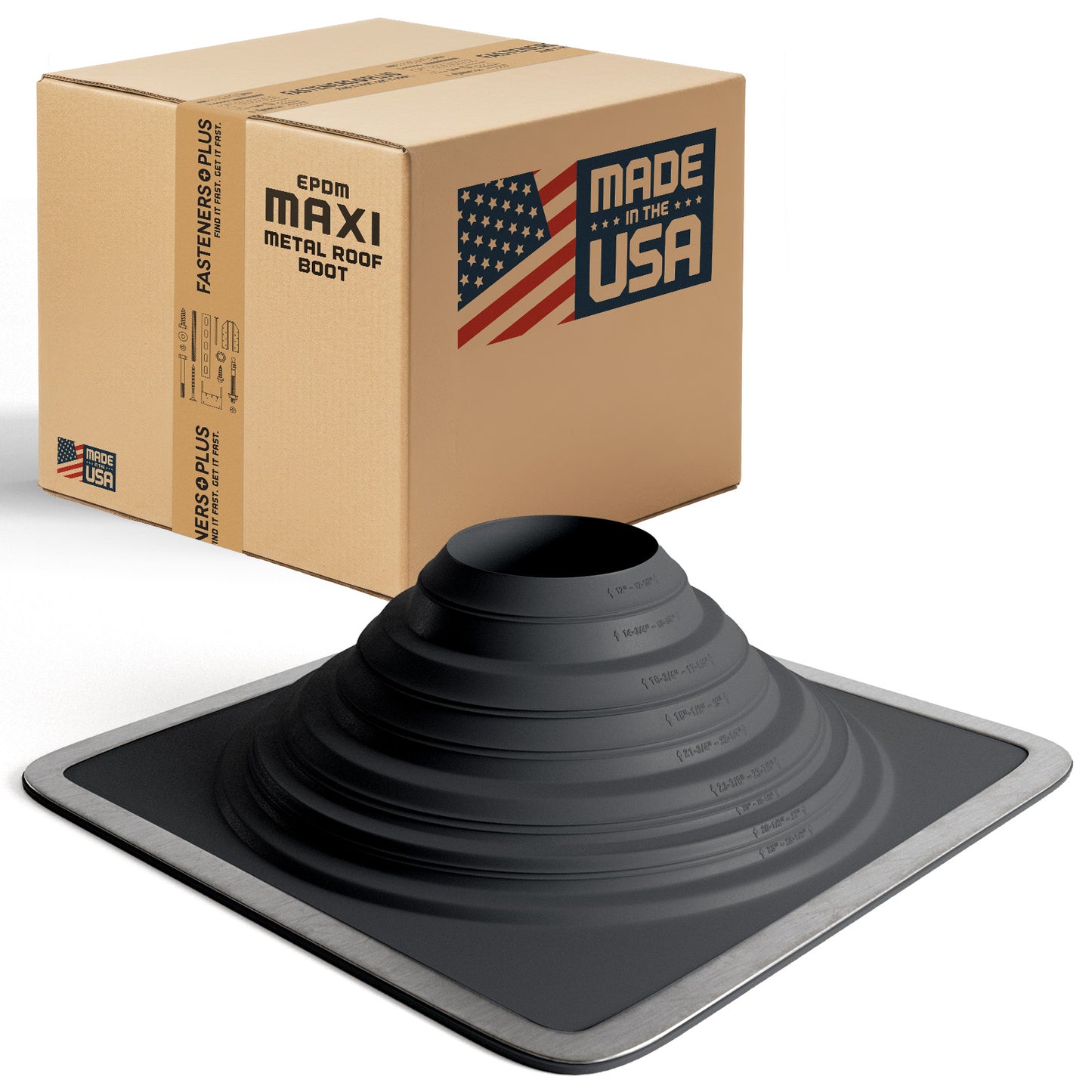 Maxi Roofjack Square EPDM Pipe Flashing Boot for Metal Roof, Black