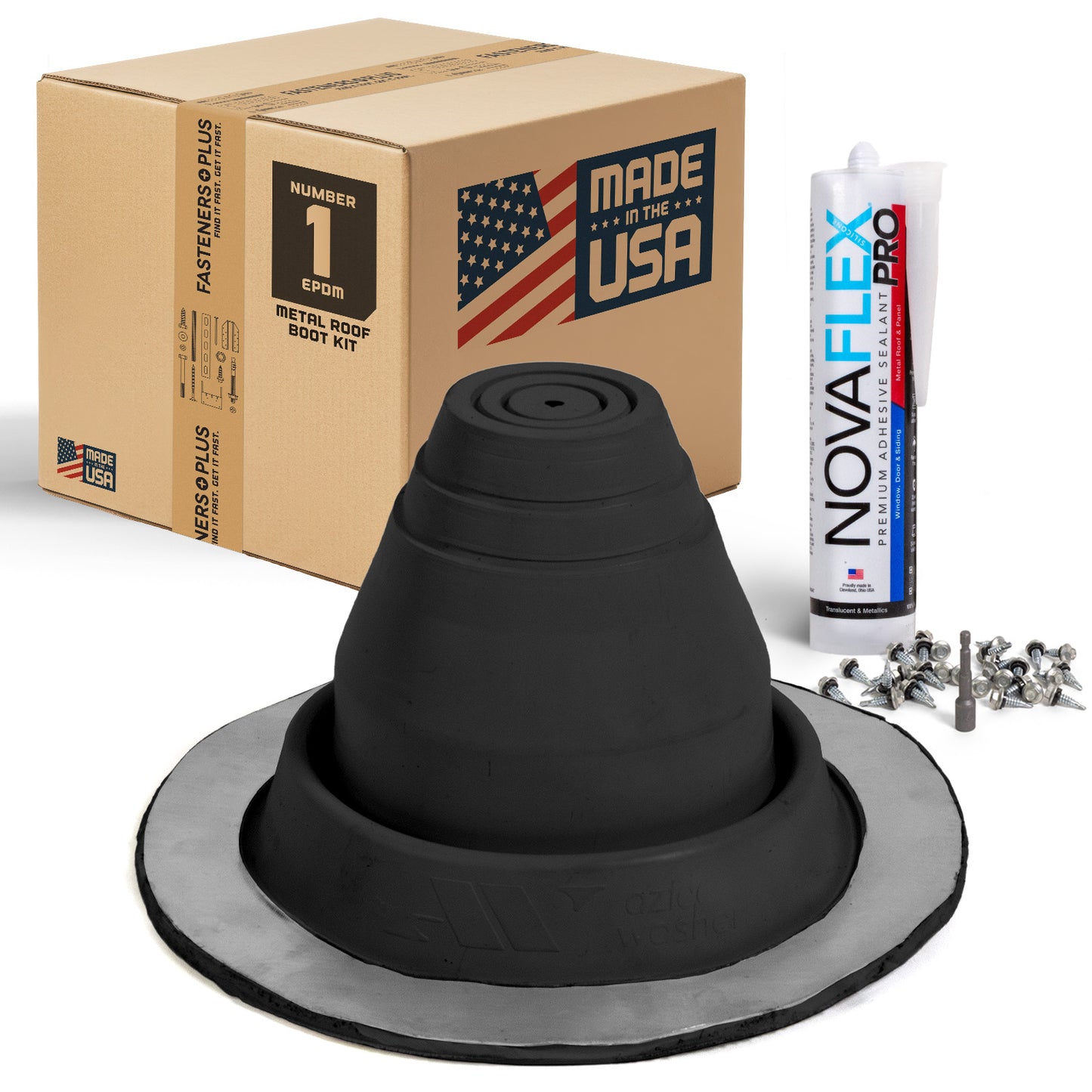 #1 Round EPDM Metal Roof Pipe Boot w/Install Kit - Black