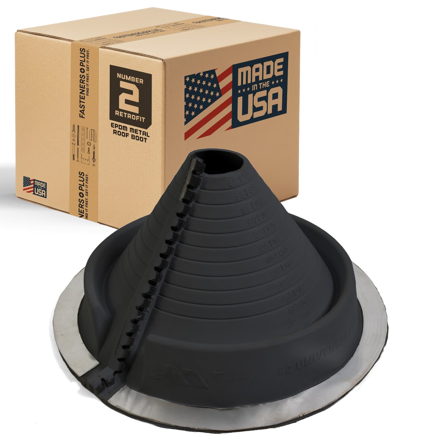 #2 Roofjack Round Retrofit EPDM Pipe Flashing Boot for Metal Roof, Black