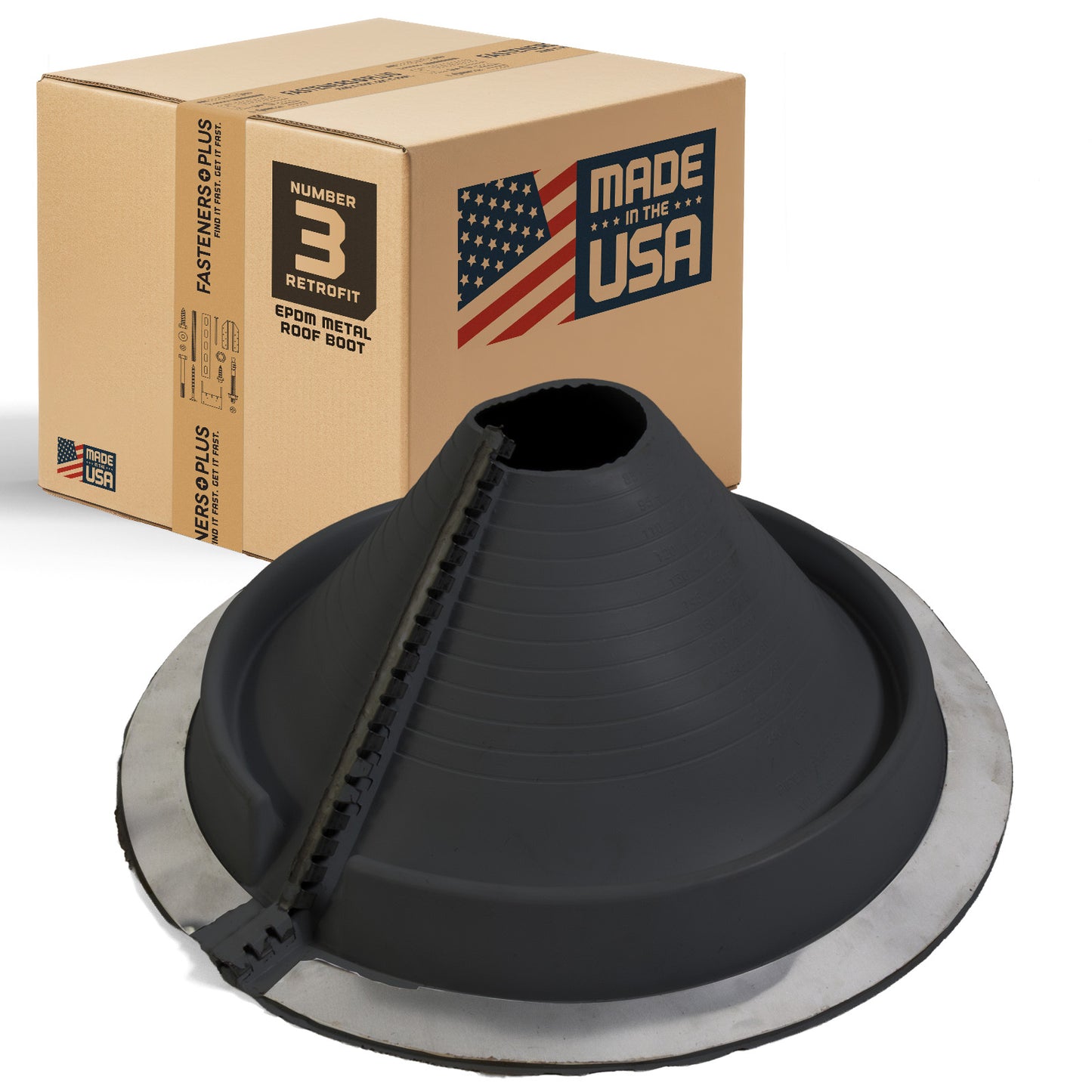 #3 Roofjack Round Retrofit EPDM Pipe Flashing Boot for Metal Roof, Black