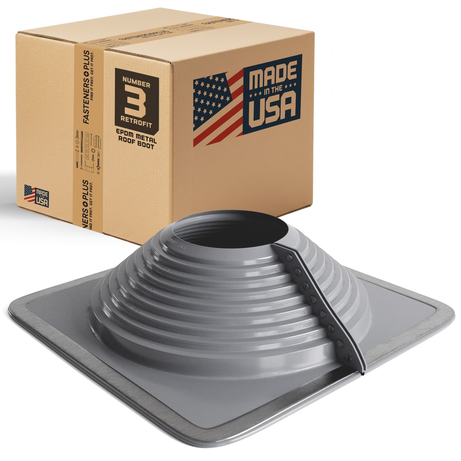 #3 Roofjack Retrofit Square EPDM Pipe Flashing Boot for Metal Roof, GRY