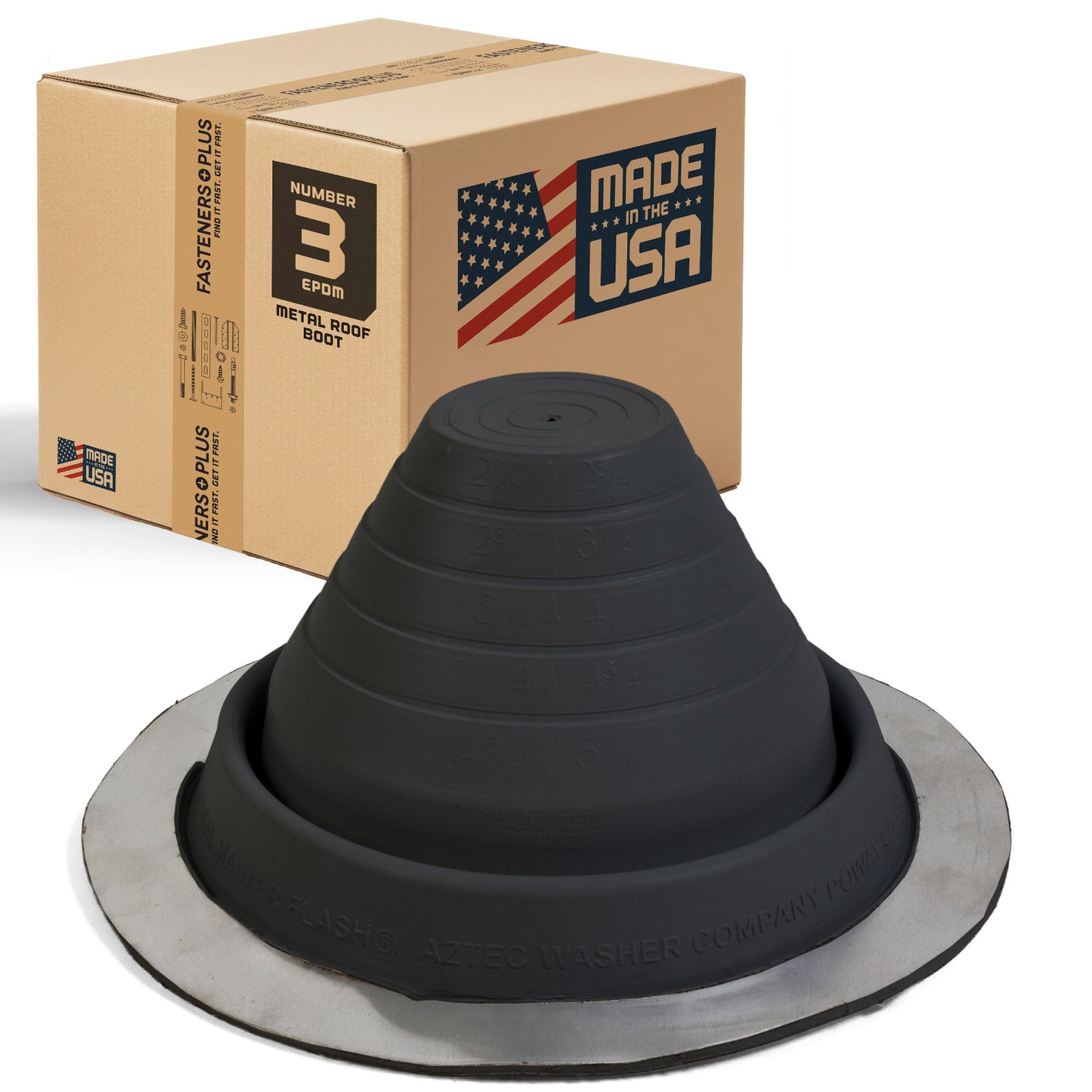 #3 Roofjack Round EPDM Pipe Flashing Boot for Metal Roof, Black
