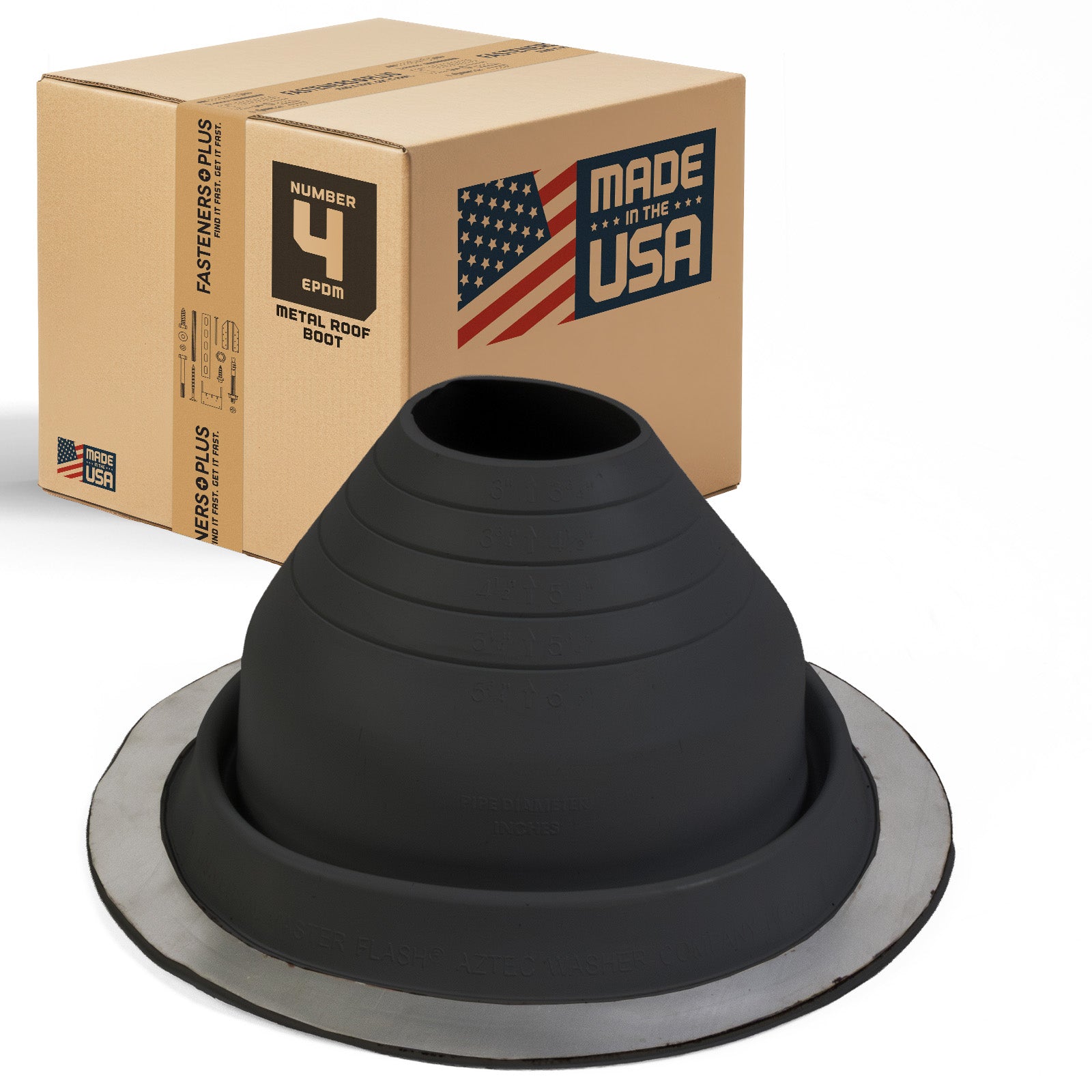 #4 Roofjack Round EPDM Pipe Flashing Boot for Metal Roof, Black